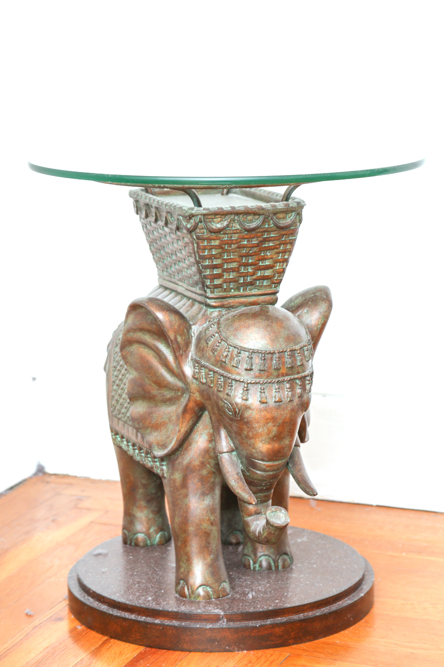 Elephant Side Table With Glass Top