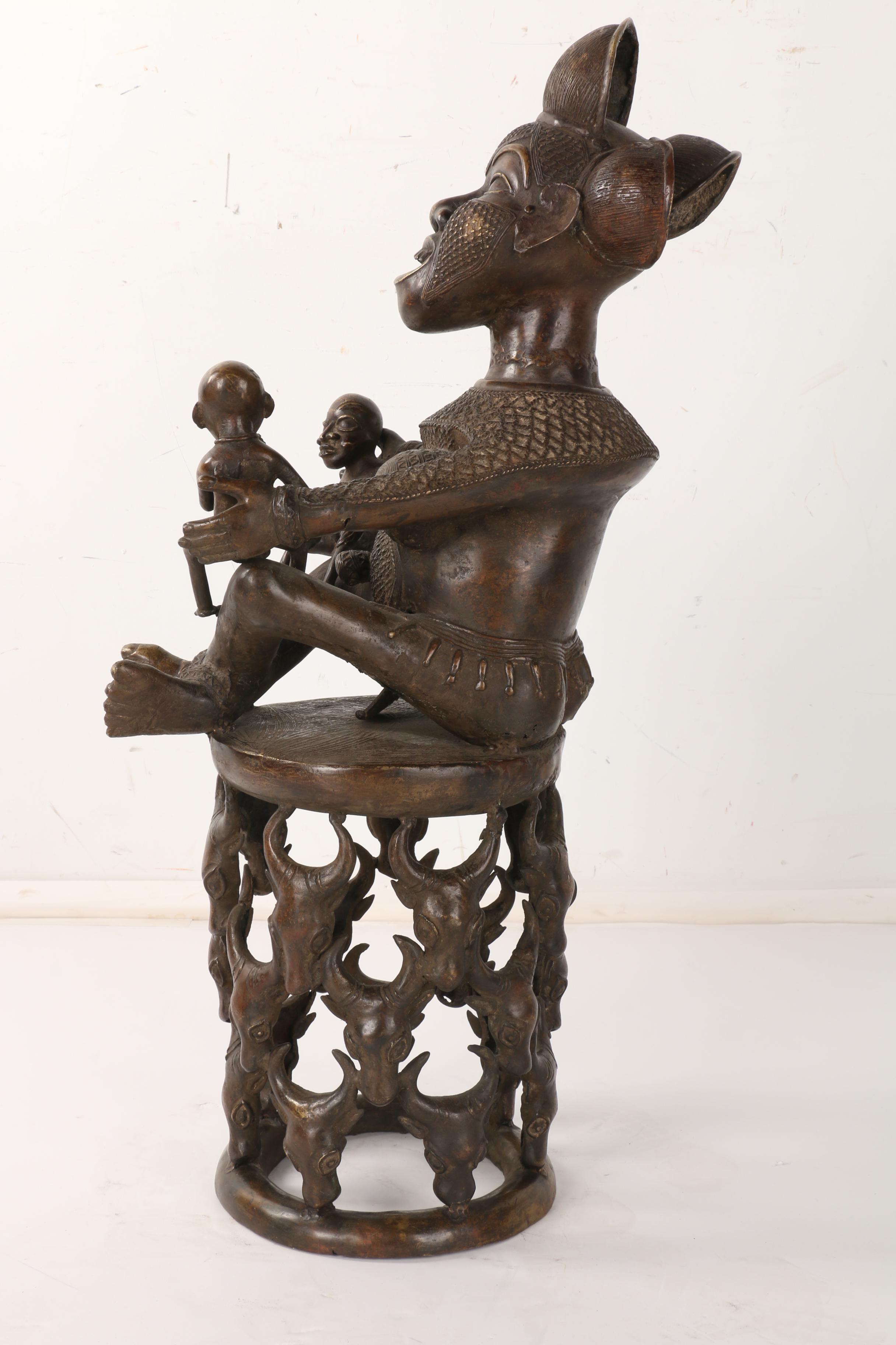 Bronze West African Fertility Figure with Twins