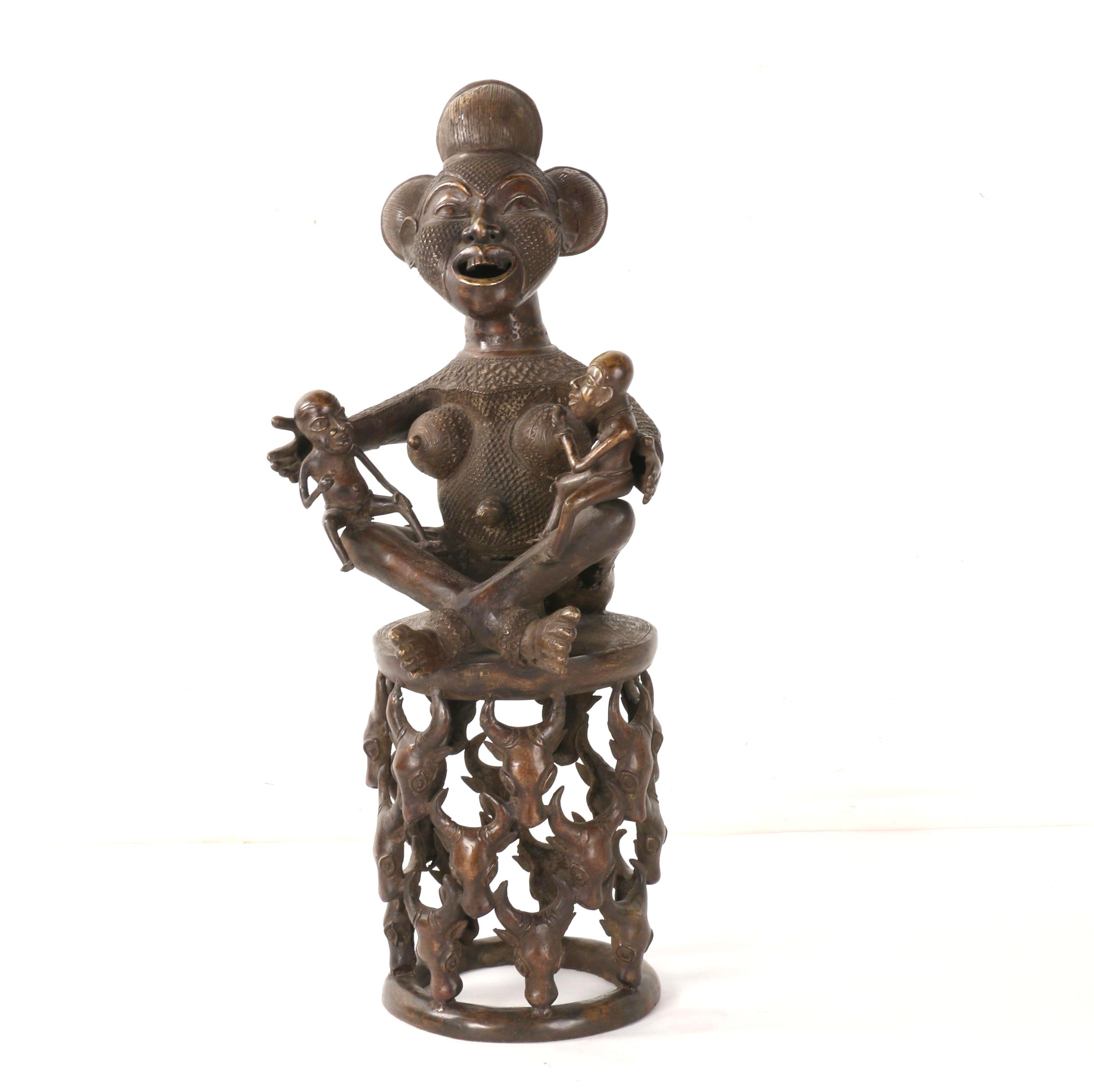 Bronze West African Fertility Figure with Twins