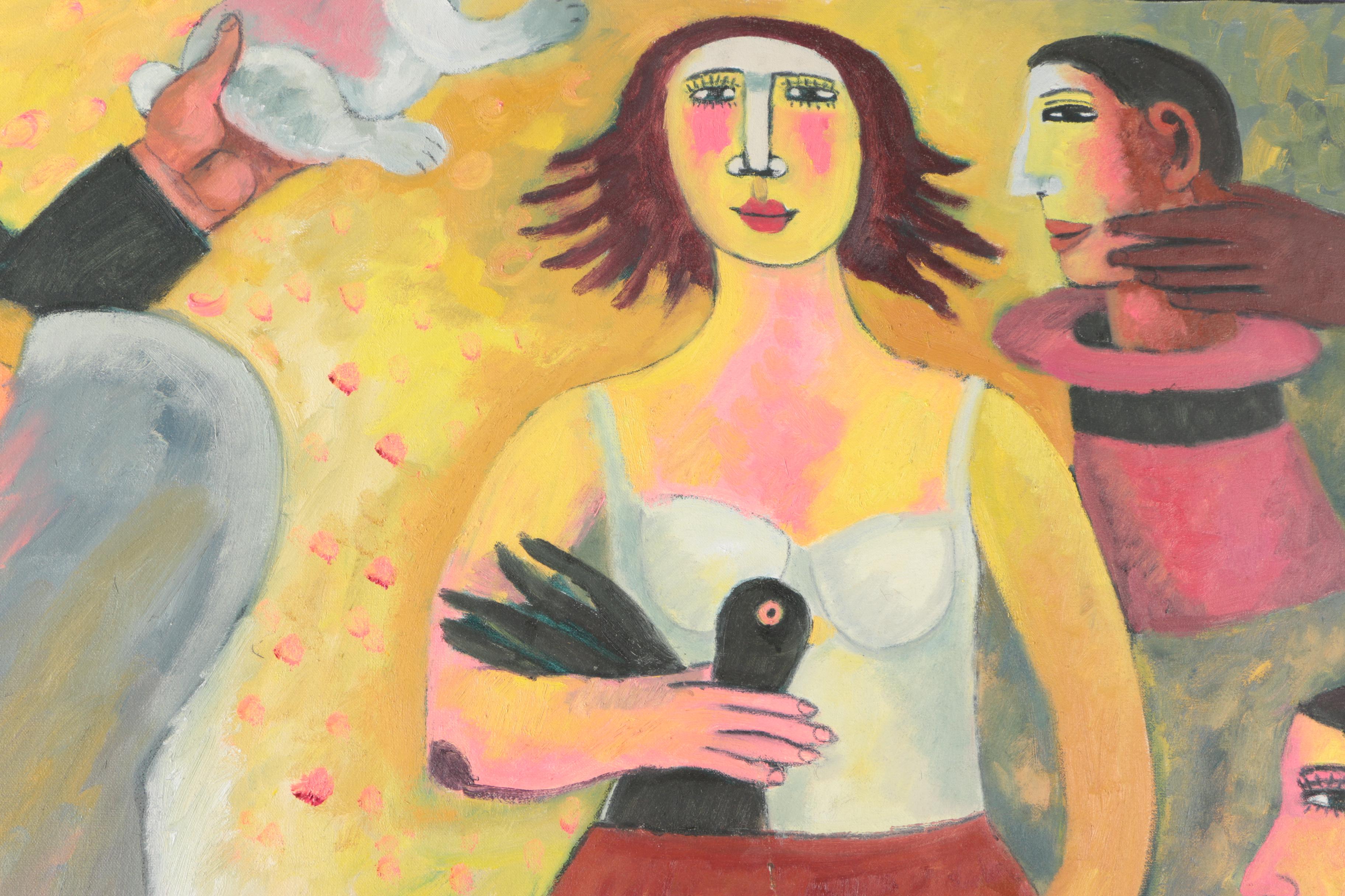 Victor Uhthoff Diptych Oil Paintings on Canvas of Magician Scene