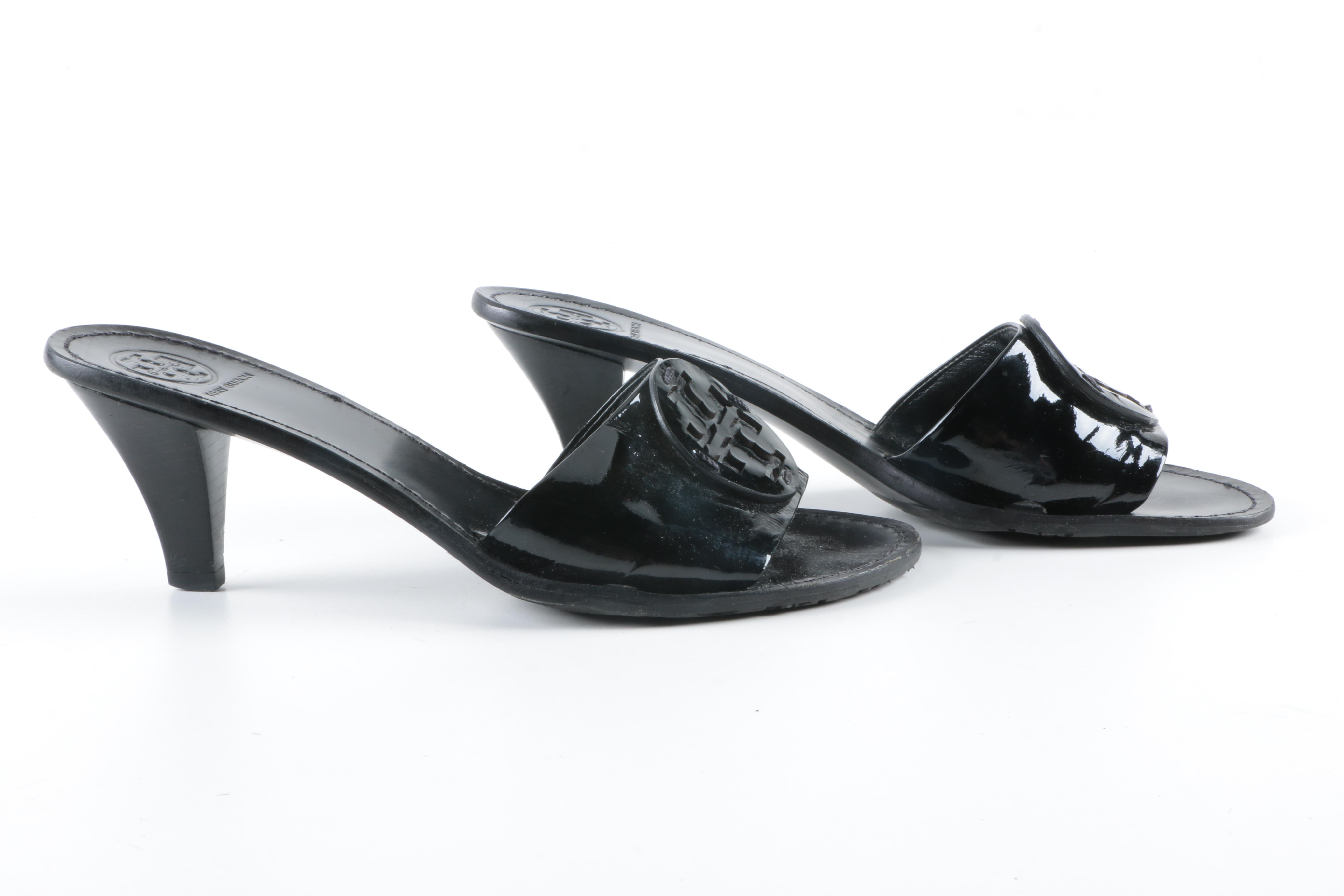 Tory Burch Black Patent Leather Mules