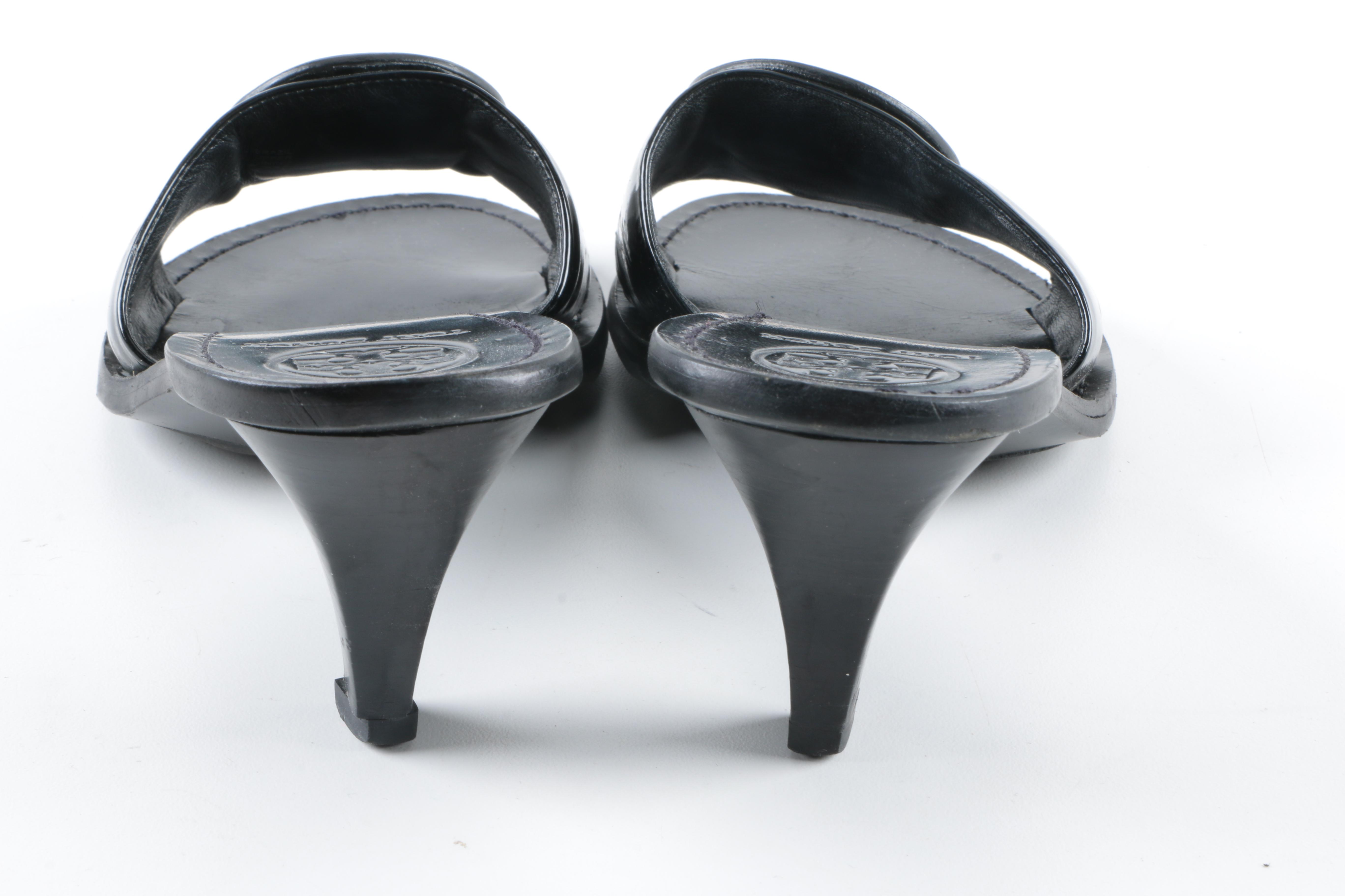 Tory Burch Black Patent Leather Mules