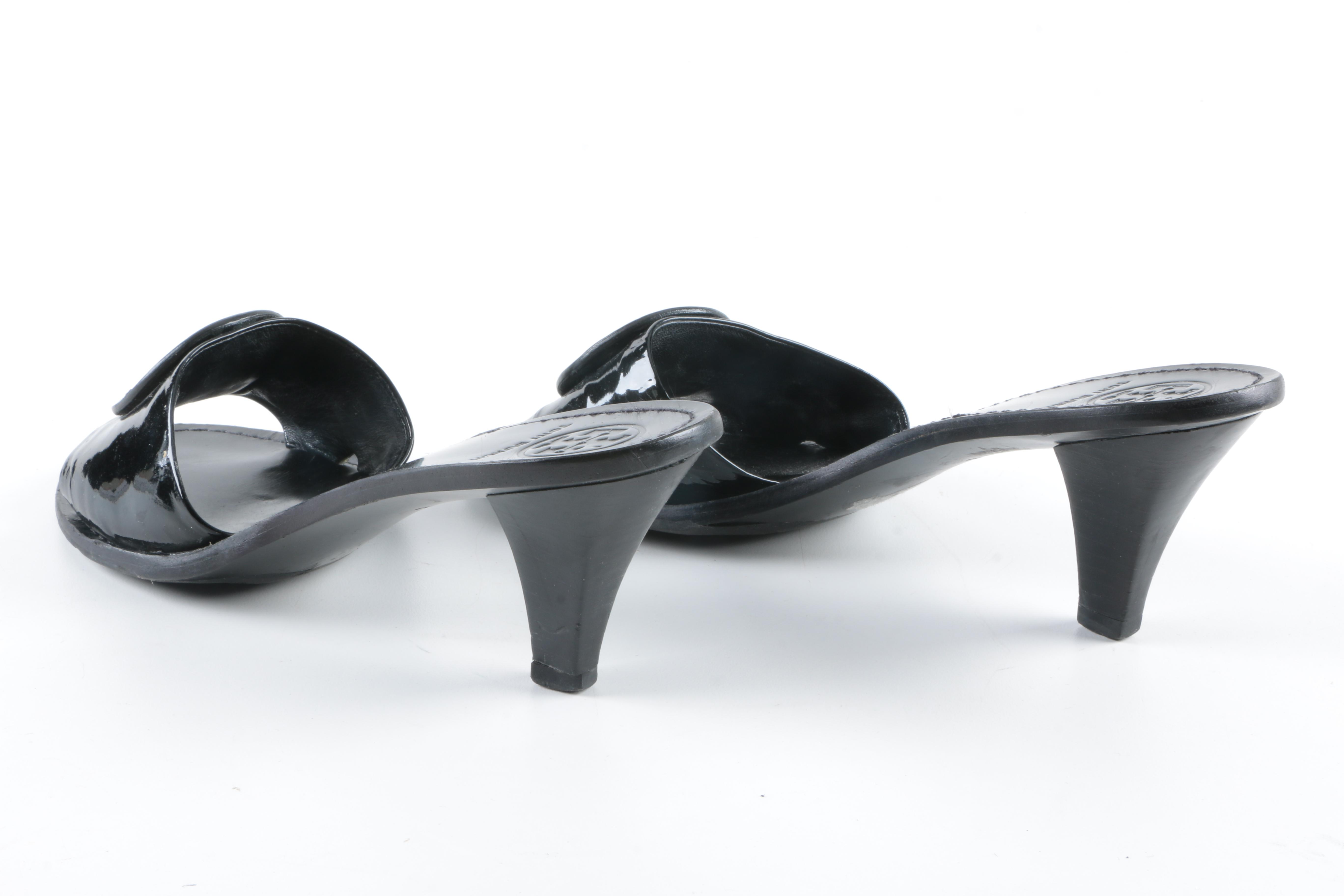 Tory Burch Black Patent Leather Mules