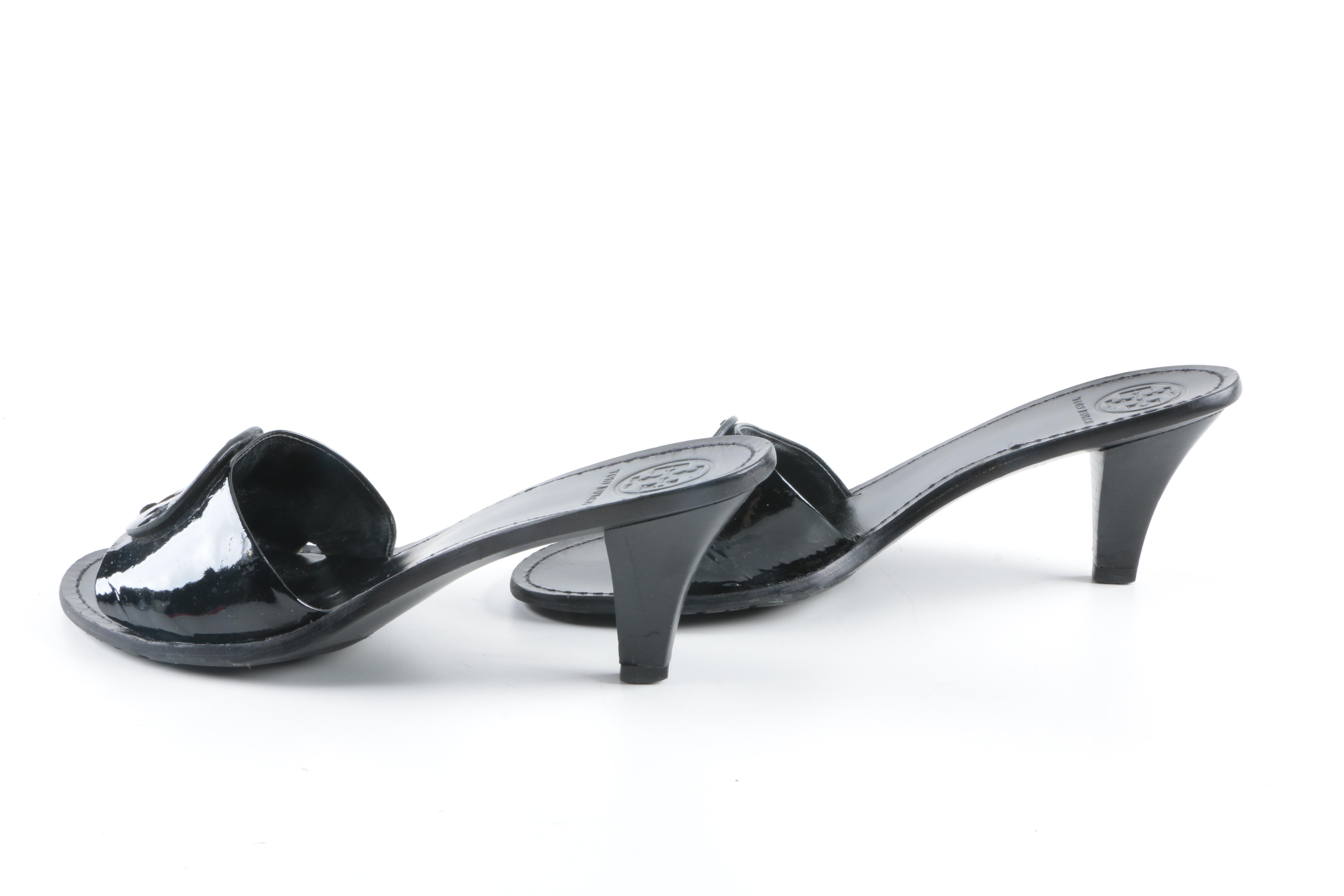 Tory Burch Black Patent Leather Mules