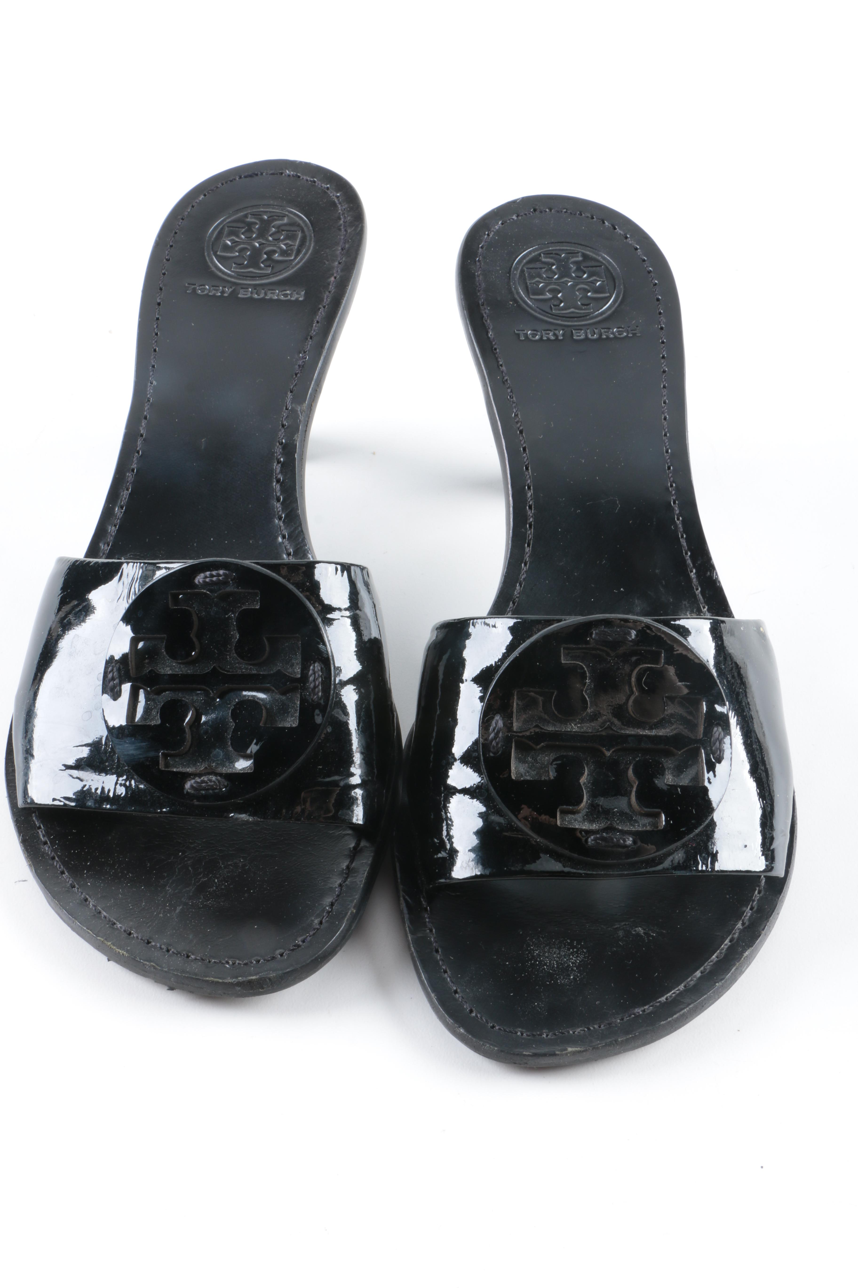 Tory Burch Black Patent Leather Mules