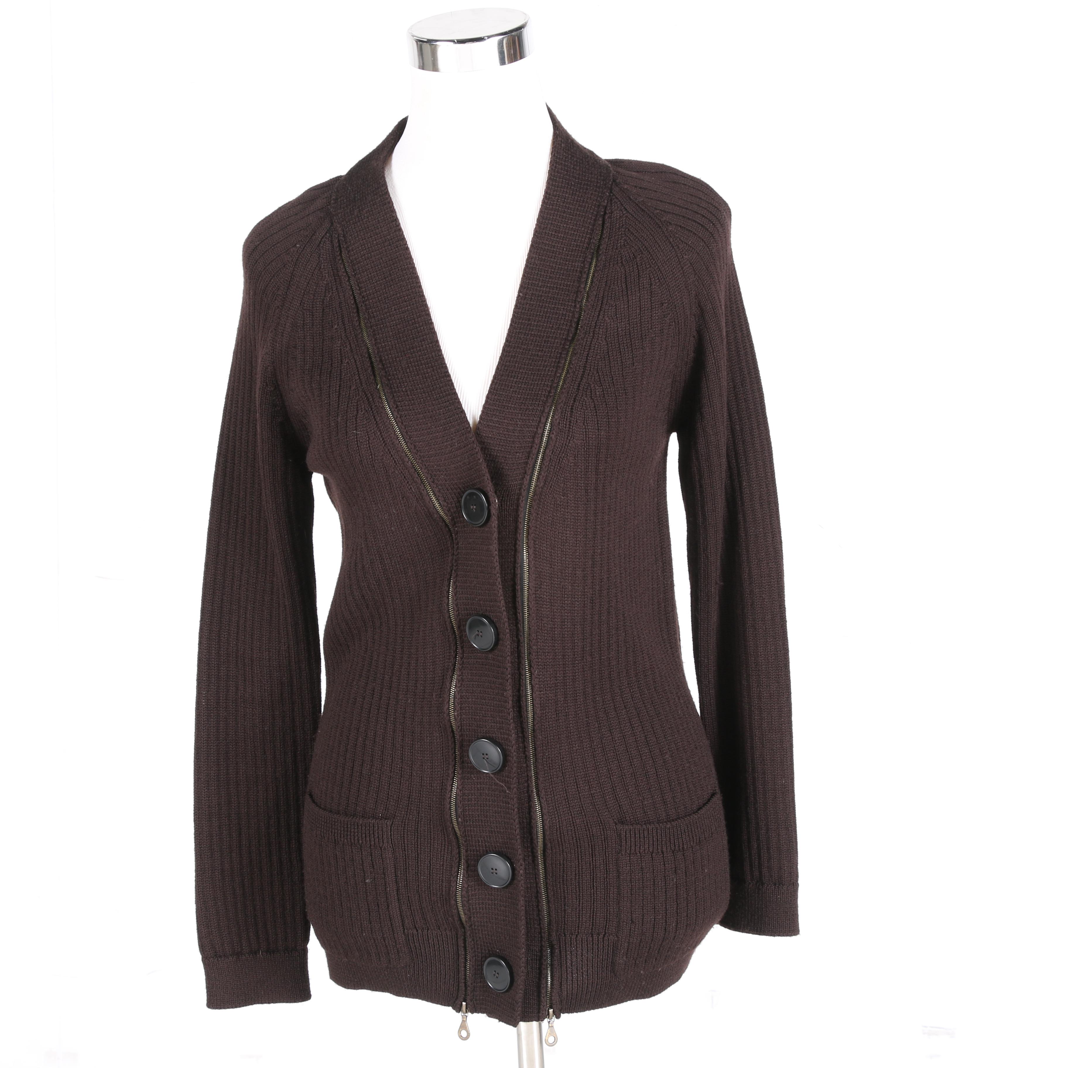Dark Brown Double Zipper Wool Cardigan by Chloé