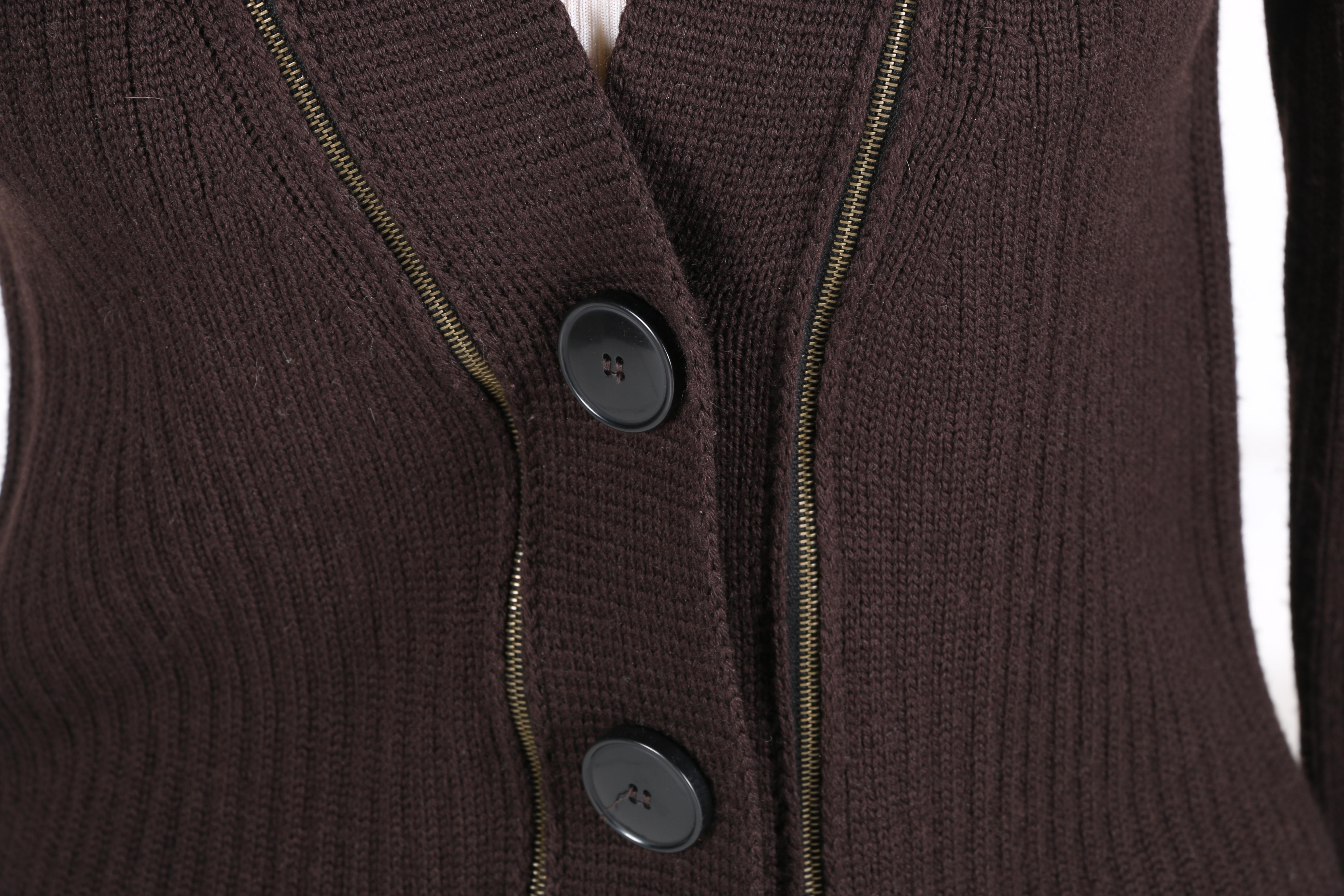 Dark Brown Double Zipper Wool Cardigan by Chloé