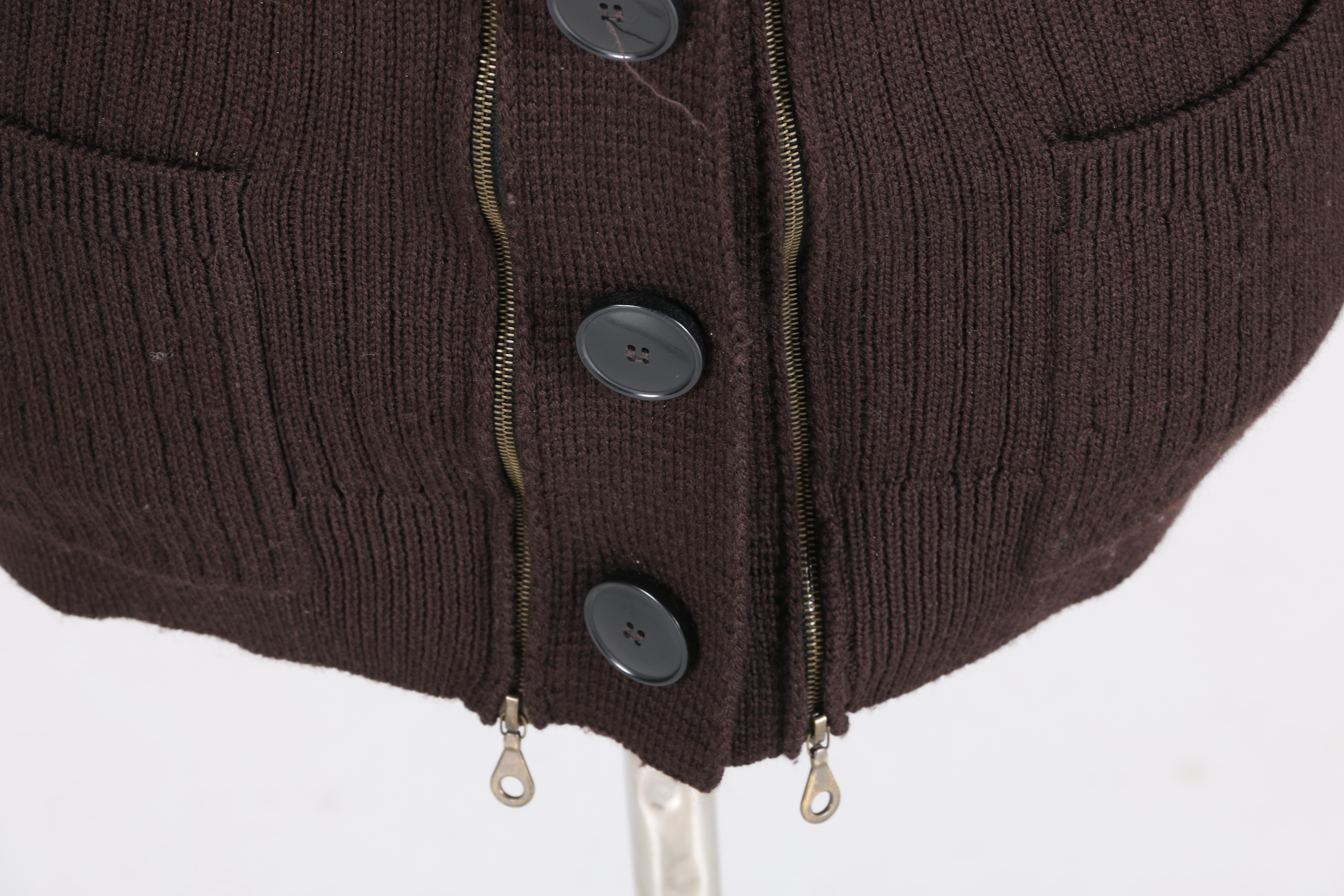 Dark Brown Double Zipper Wool Cardigan by Chloé