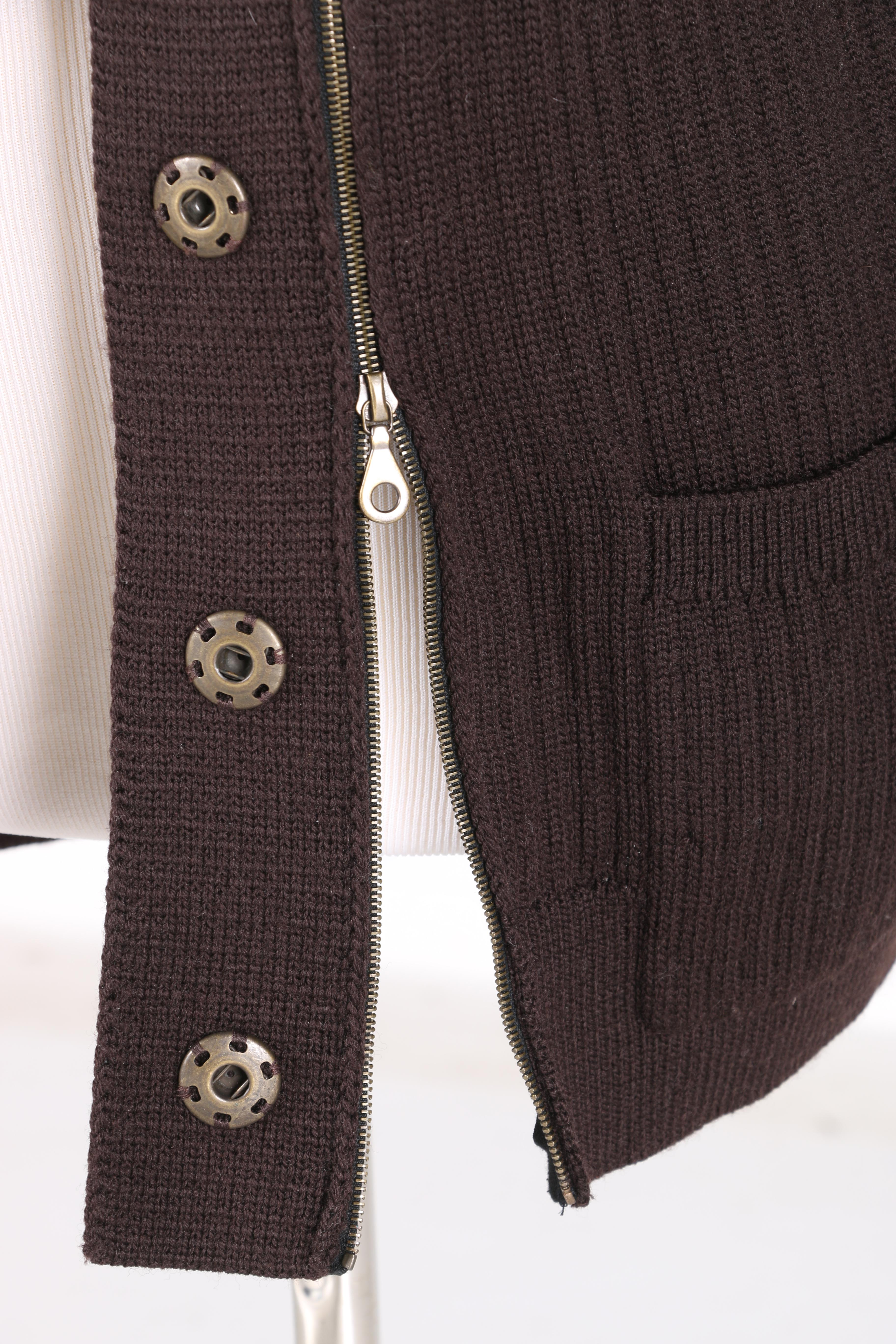 Dark Brown Double Zipper Wool Cardigan by Chloé