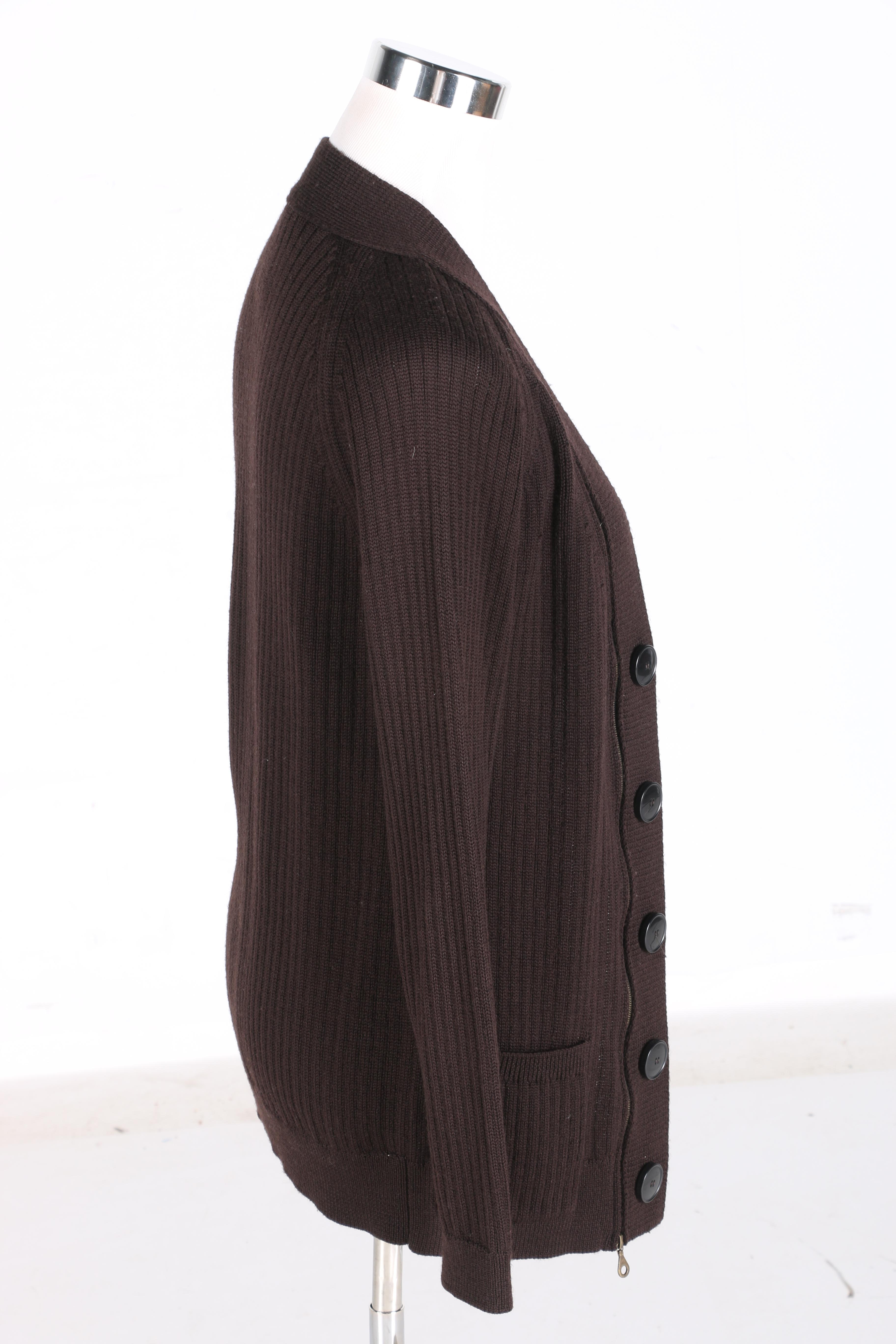 Dark Brown Double Zipper Wool Cardigan by Chloé