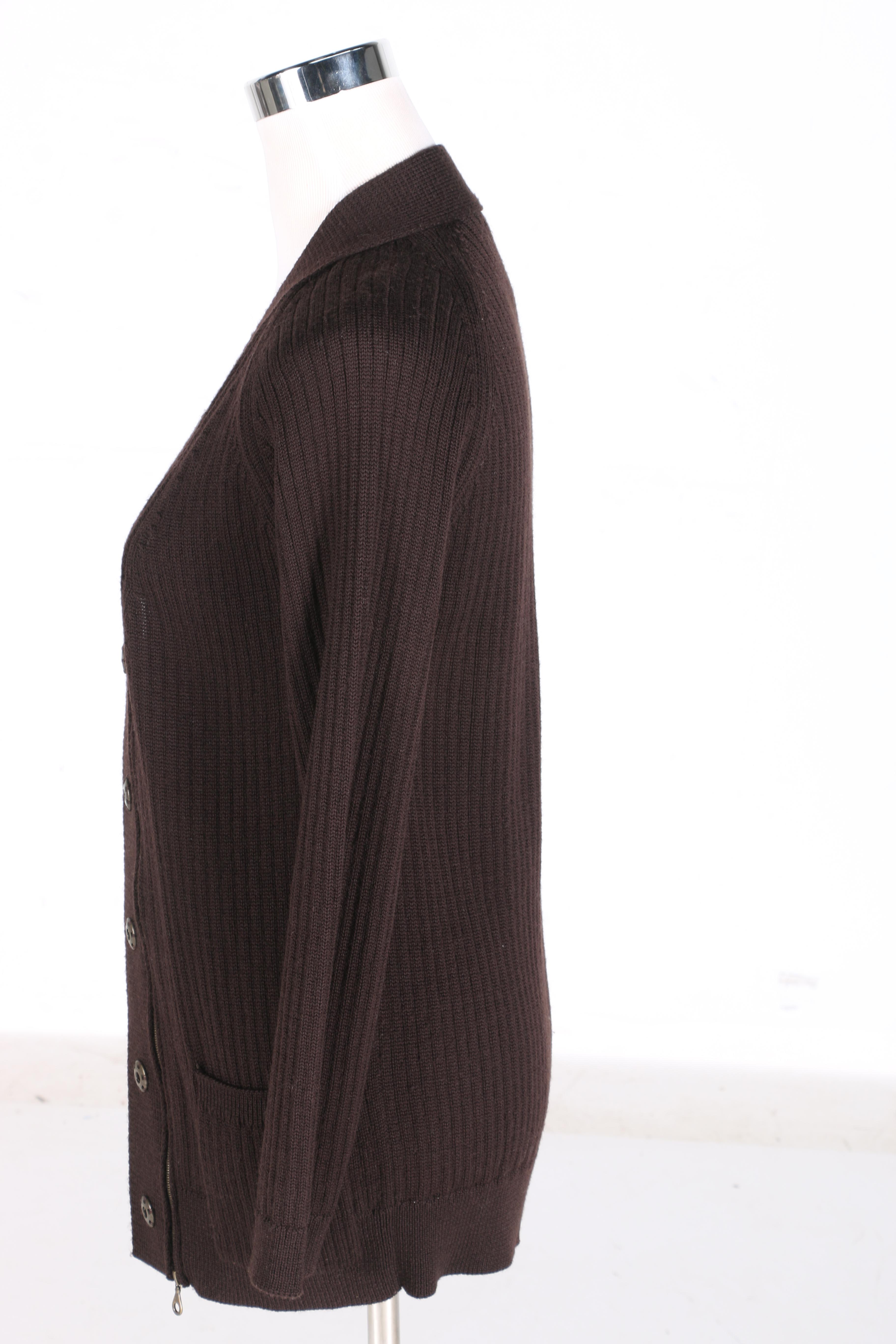 Dark Brown Double Zipper Wool Cardigan by Chloé