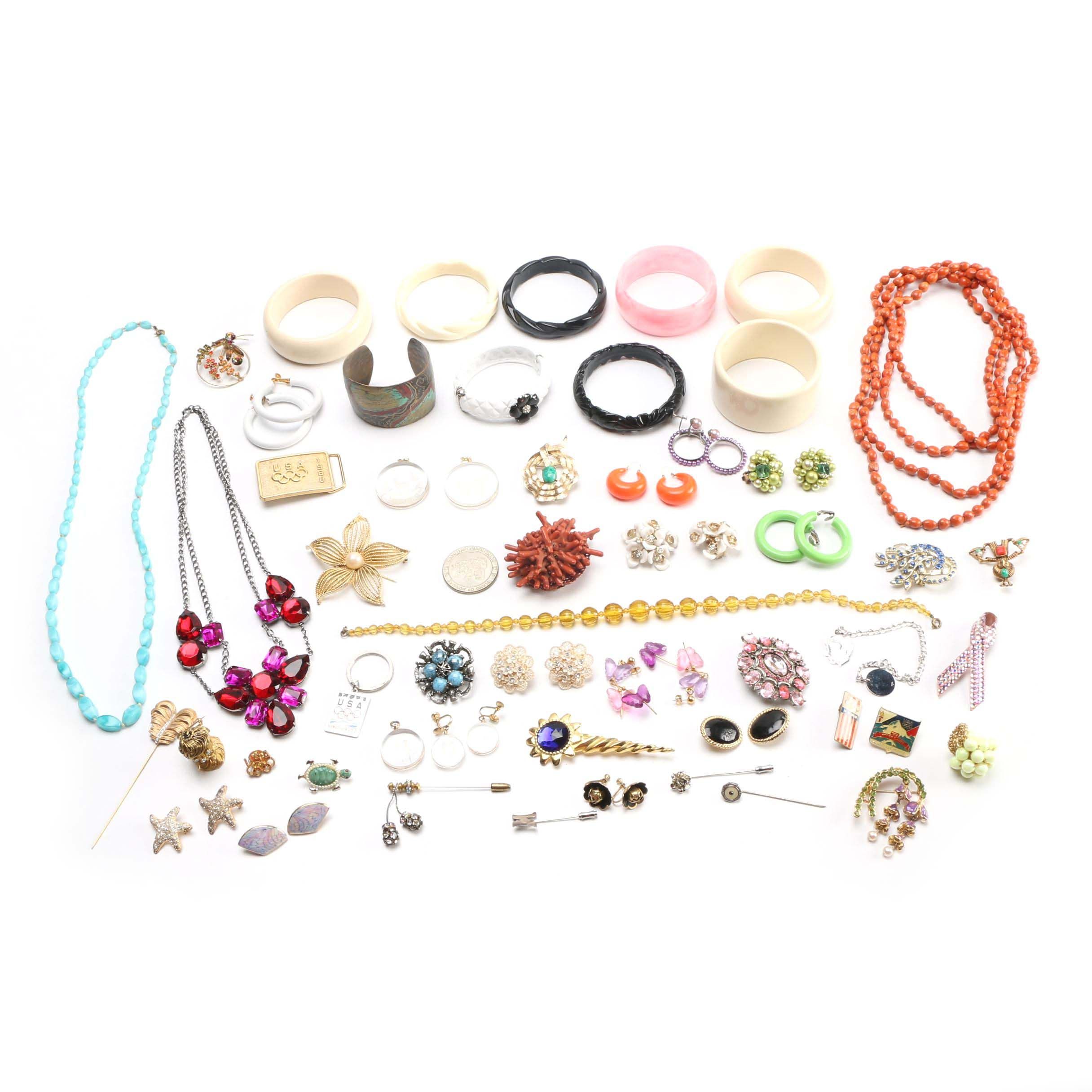 Costume Jewelry Assortment Featuring Bangles