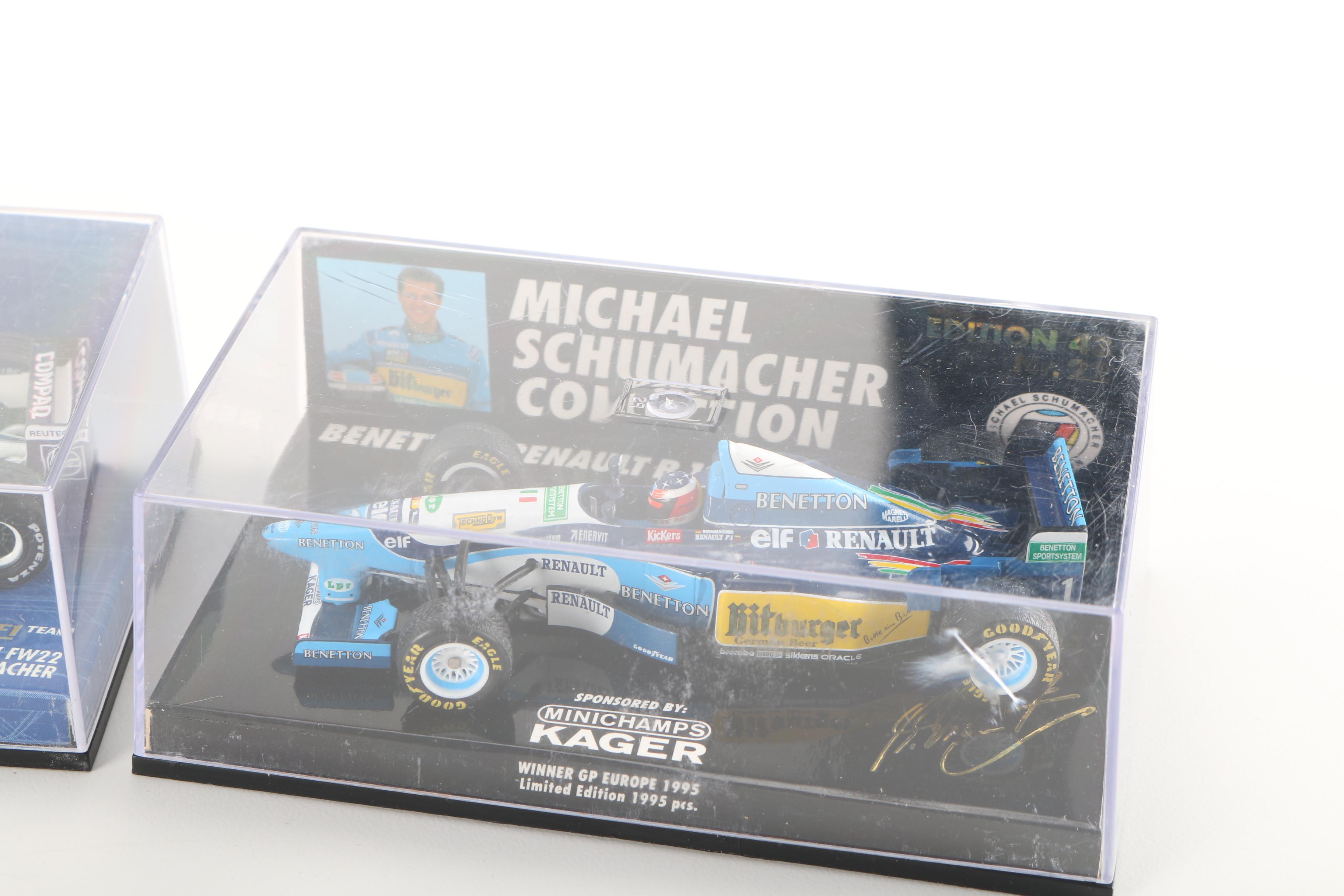 Collection of 1996 Model Helmets and F1 Cars From Various F1 Drivers