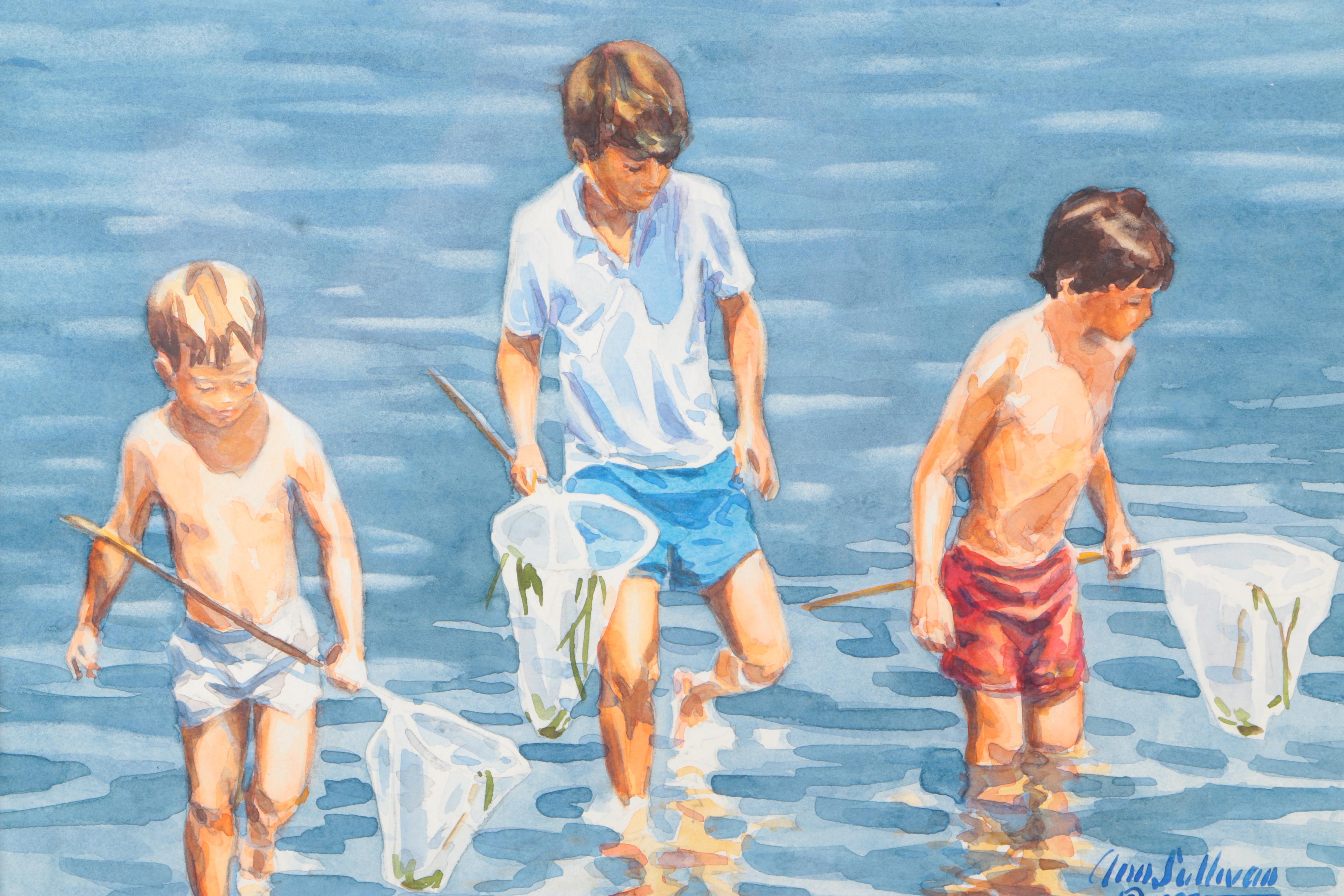 Ann Sullivan Watercolor on Paper "Fishermen Three"