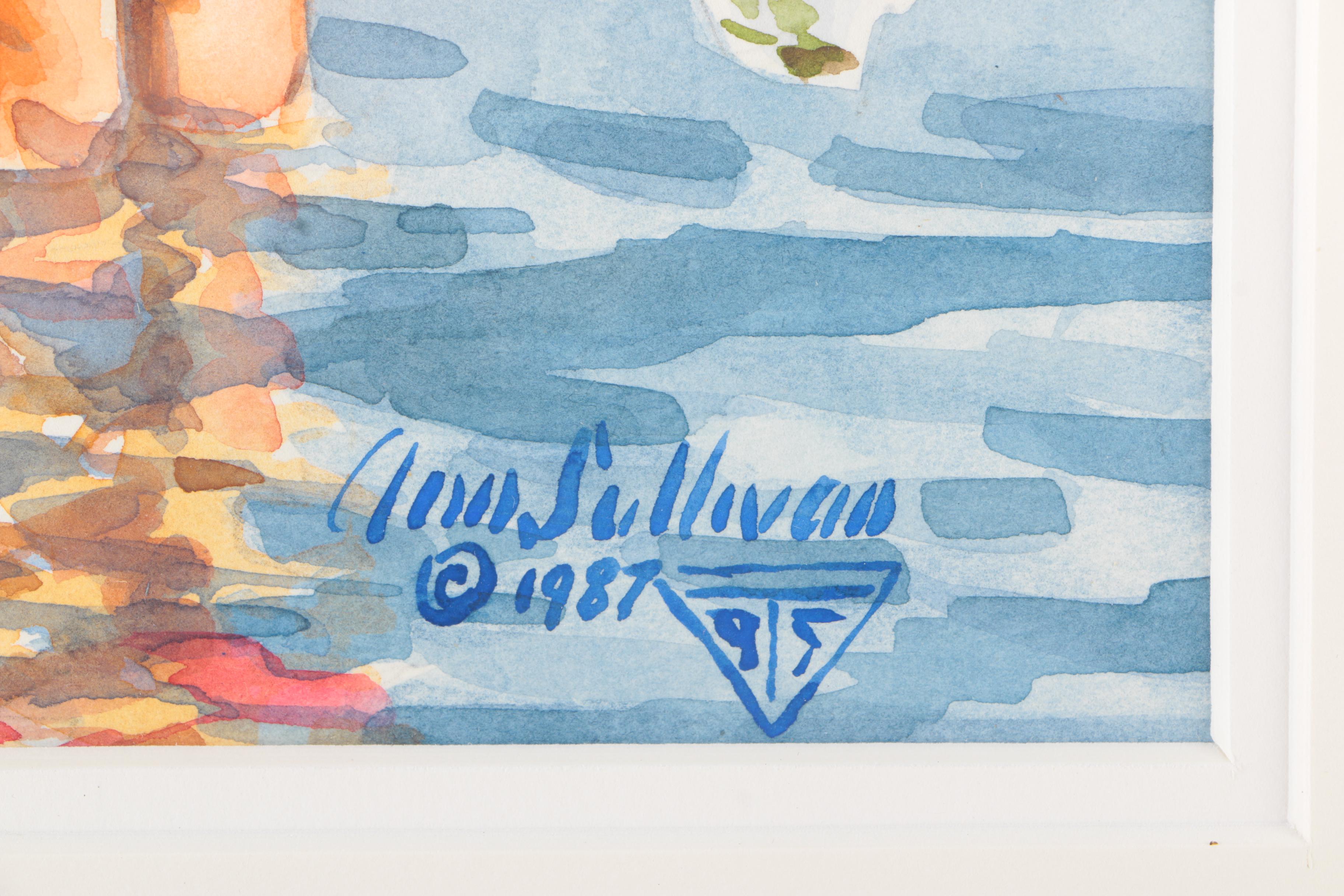 Ann Sullivan Watercolor on Paper "Fishermen Three"