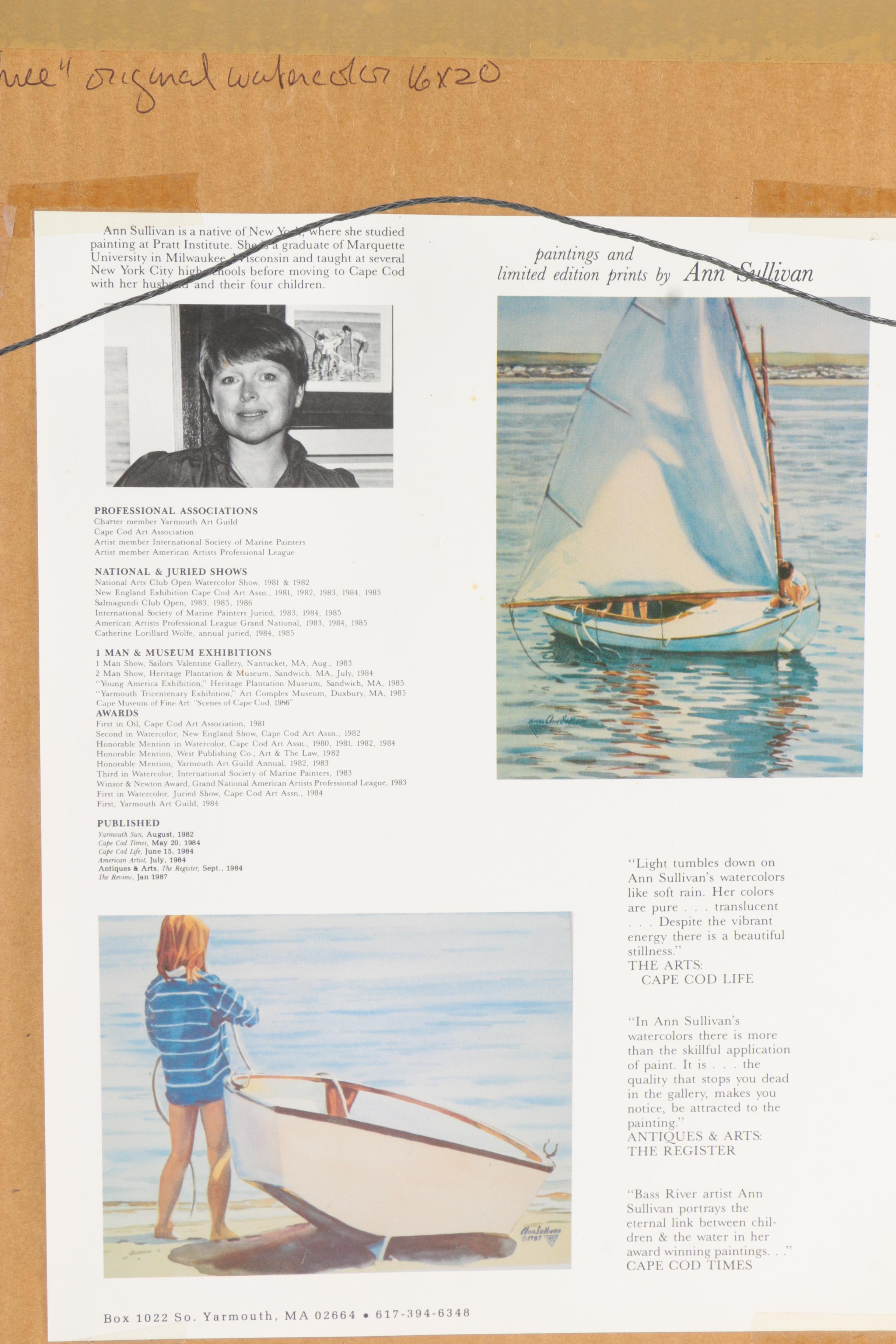 Ann Sullivan Watercolor on Paper "Fishermen Three"