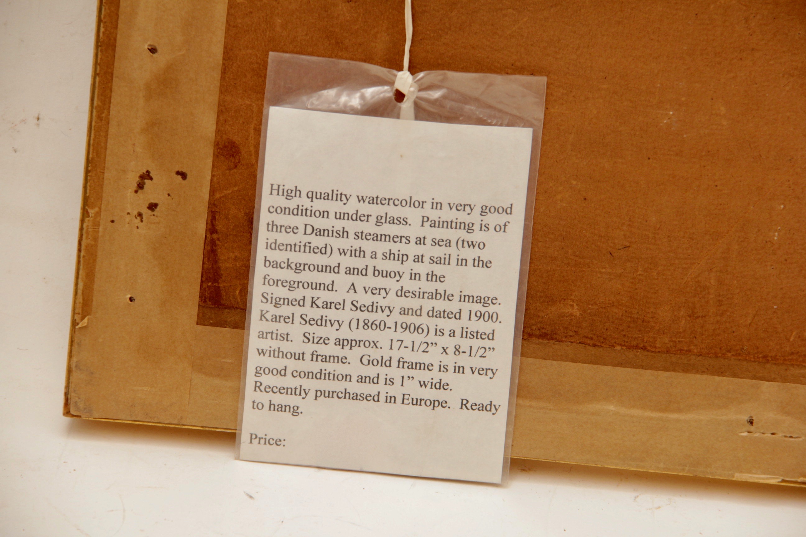 Watercolor Painting of Danish Steamers at Sea by Karel Sedivy