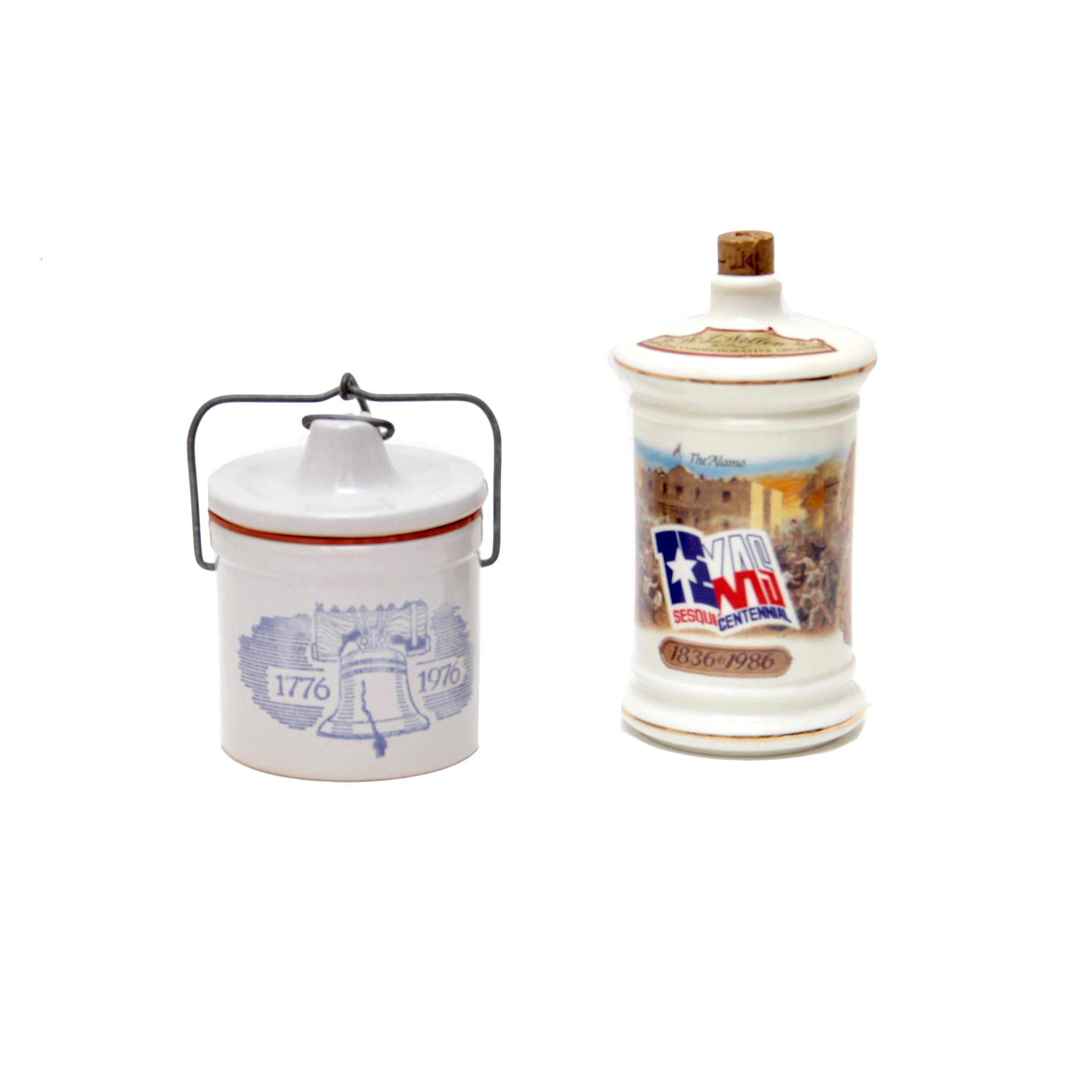 Liberty Bell Cheese Crock and Texas Sesquicentennial Decanter