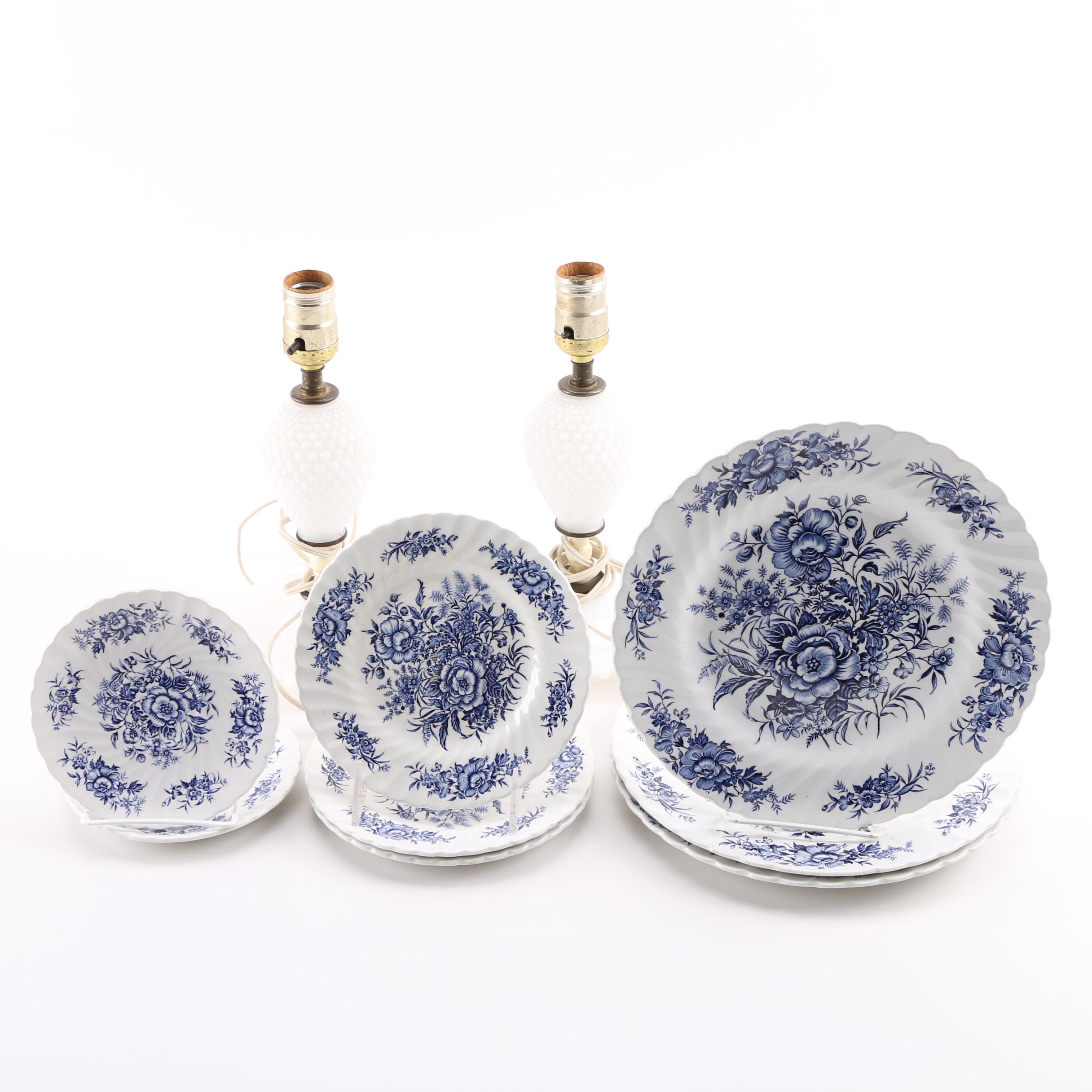 British Anchor "Beacon Hill" Ironstone With Milk Glass Lamps