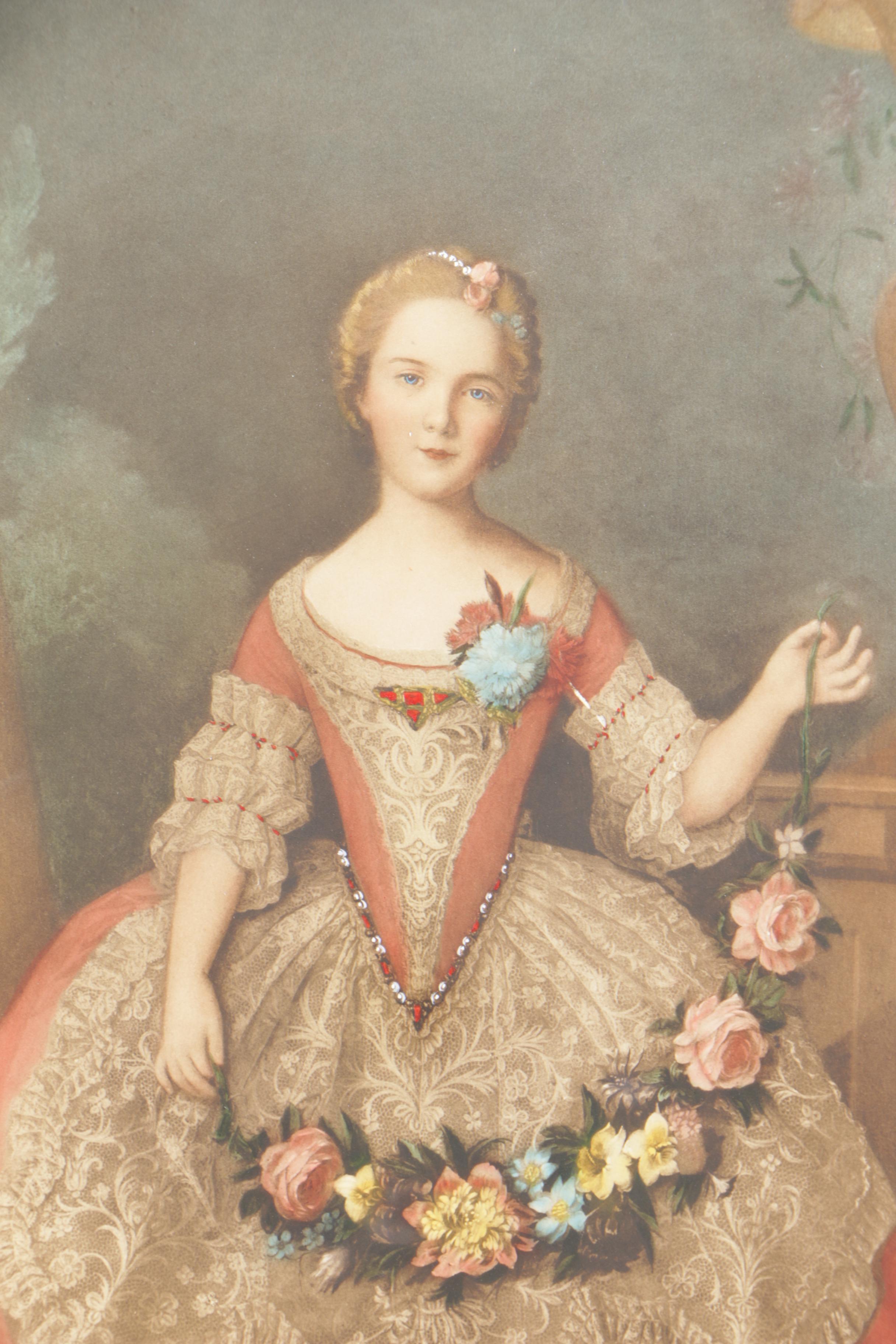 Hand Tinted Lithograph on Paper Portrait of a Girl