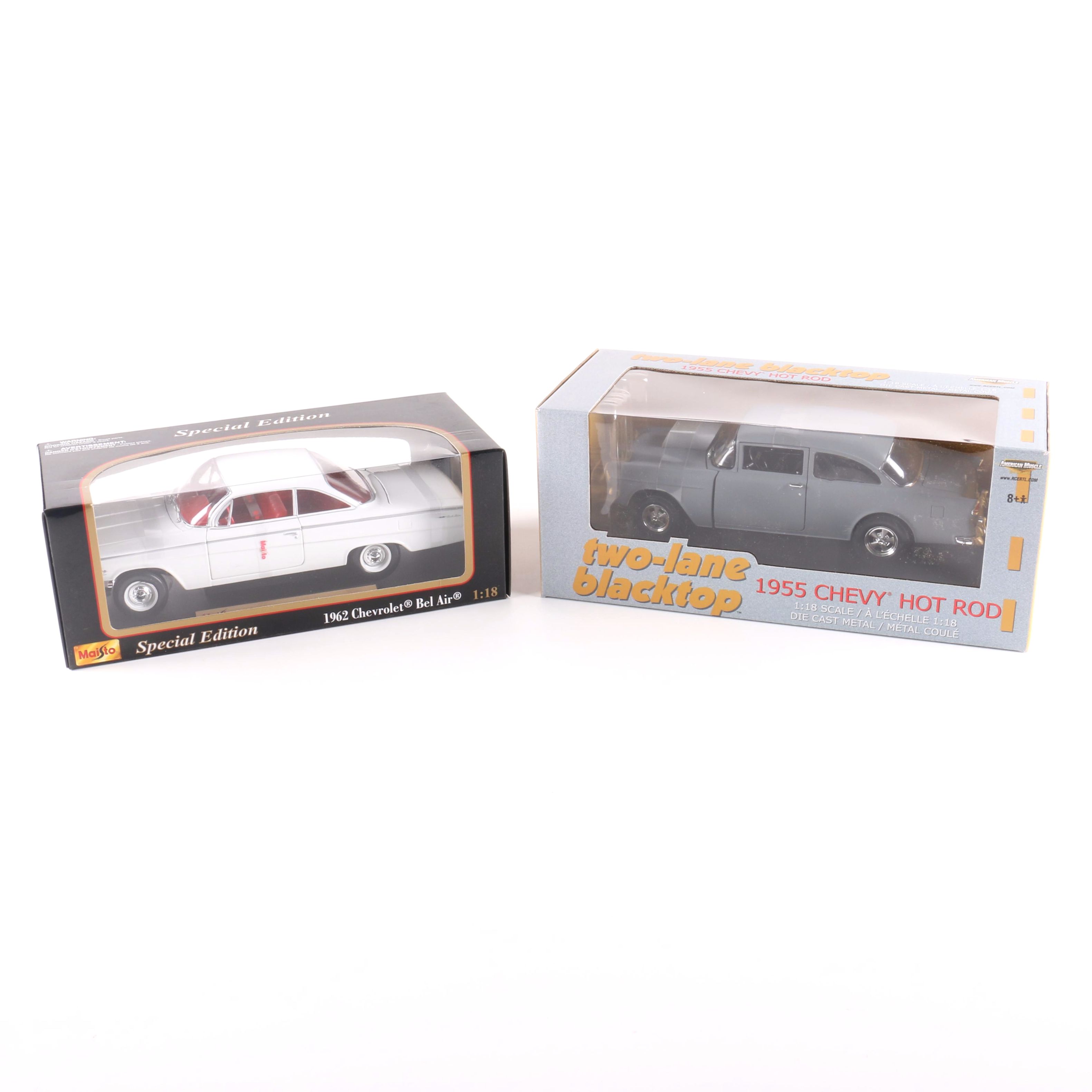 1:18 Scale 1955 Chevrolet Hot Rod and 1962 Bel Air Die Cast Cars