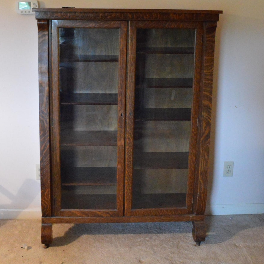 Antique Oak Federal Style Glass Front Cabinet
