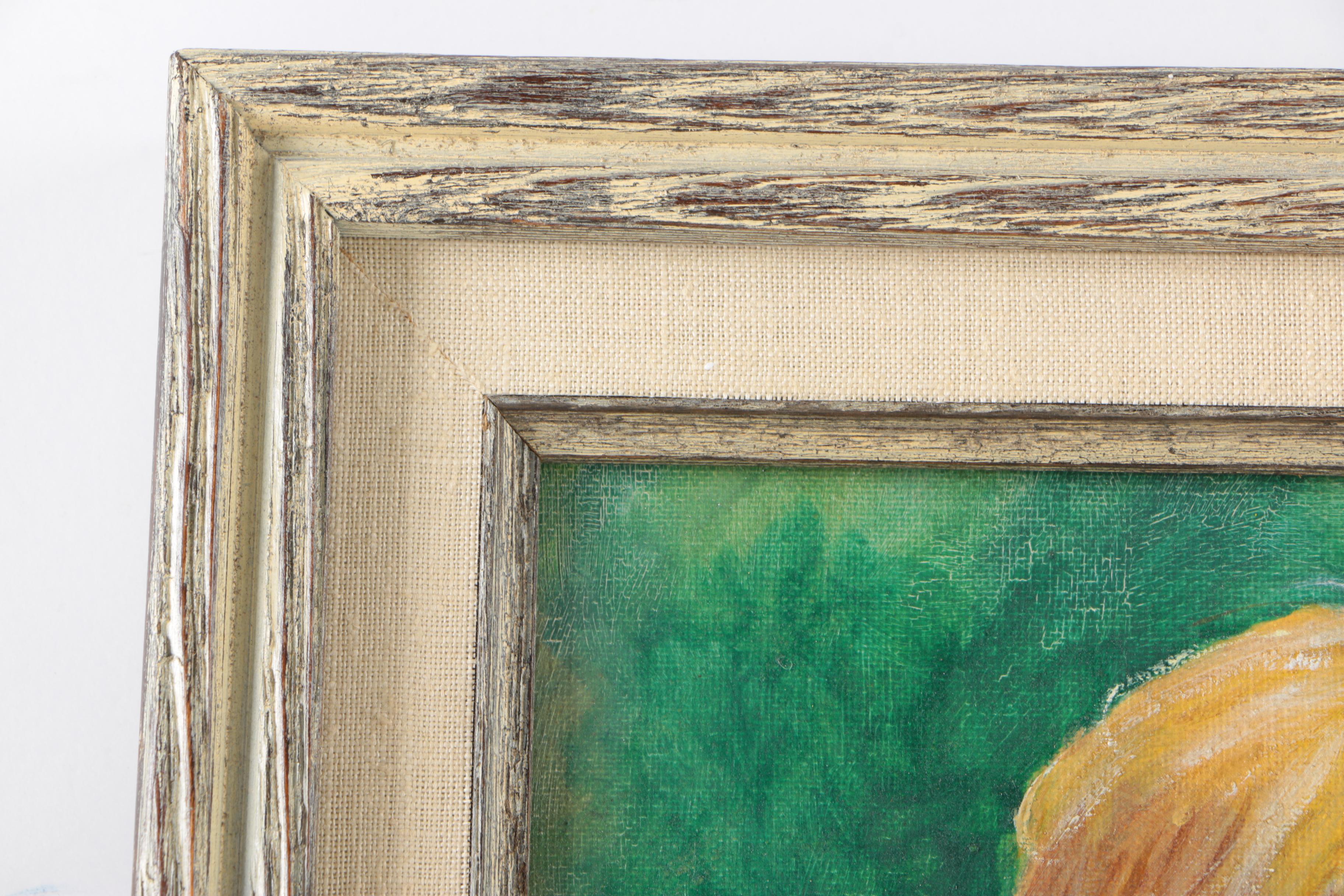 Ruth Seltzer Oil on Canvas Board Painting of Boy with Daffodils