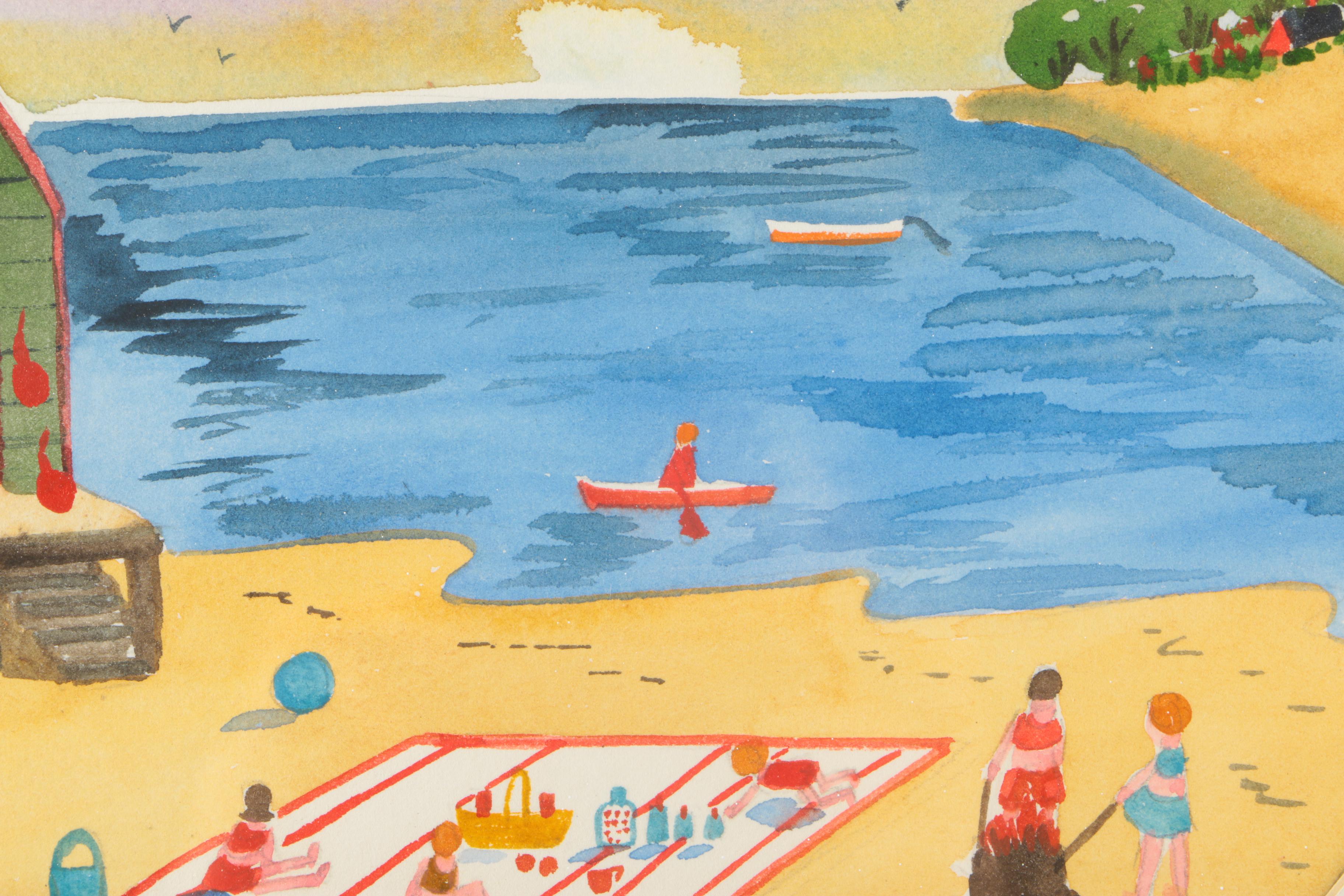 Two Hilda Kaihlanen Watercolors "Picnc" and "Summer Play"