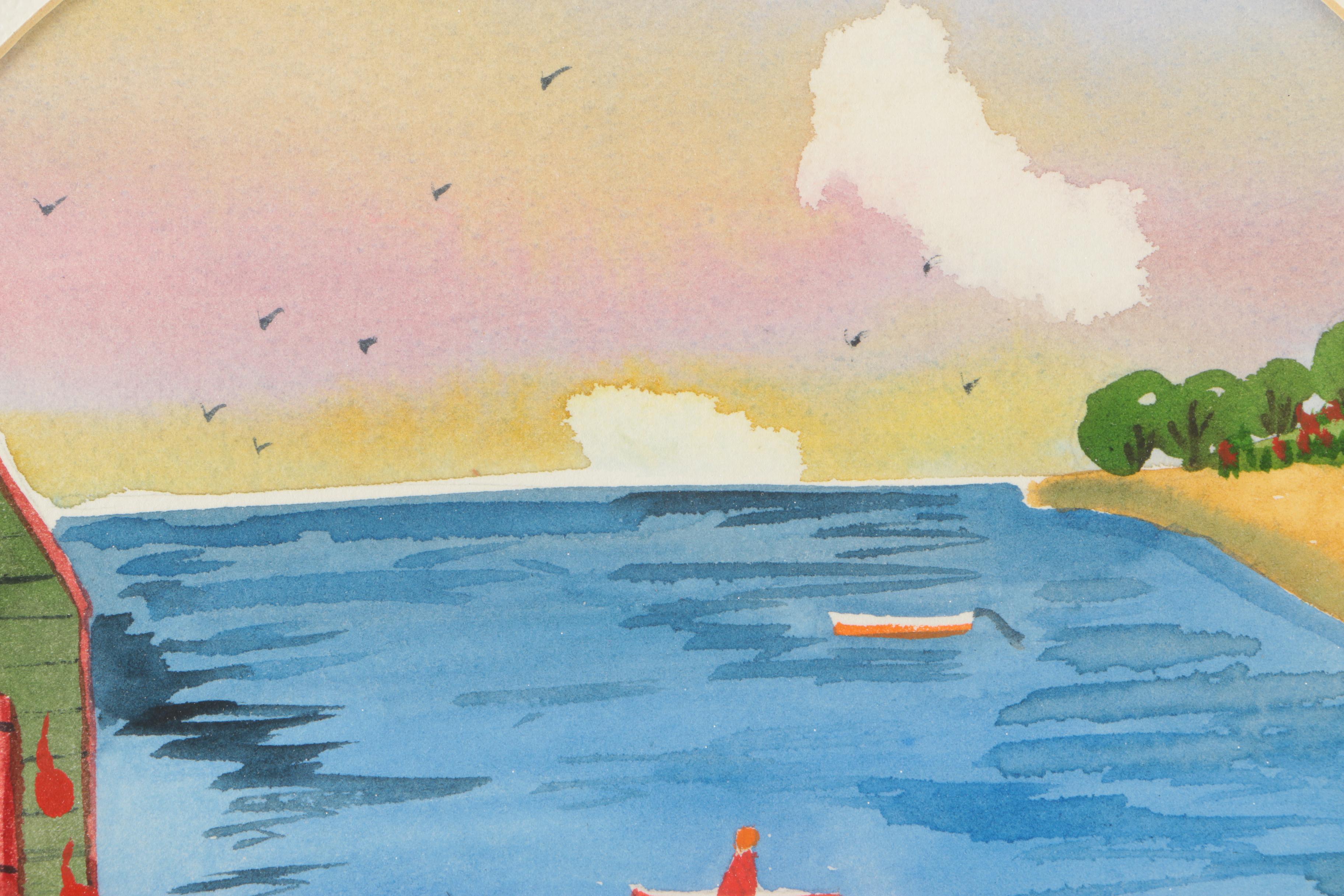 Two Hilda Kaihlanen Watercolors "Picnc" and "Summer Play"