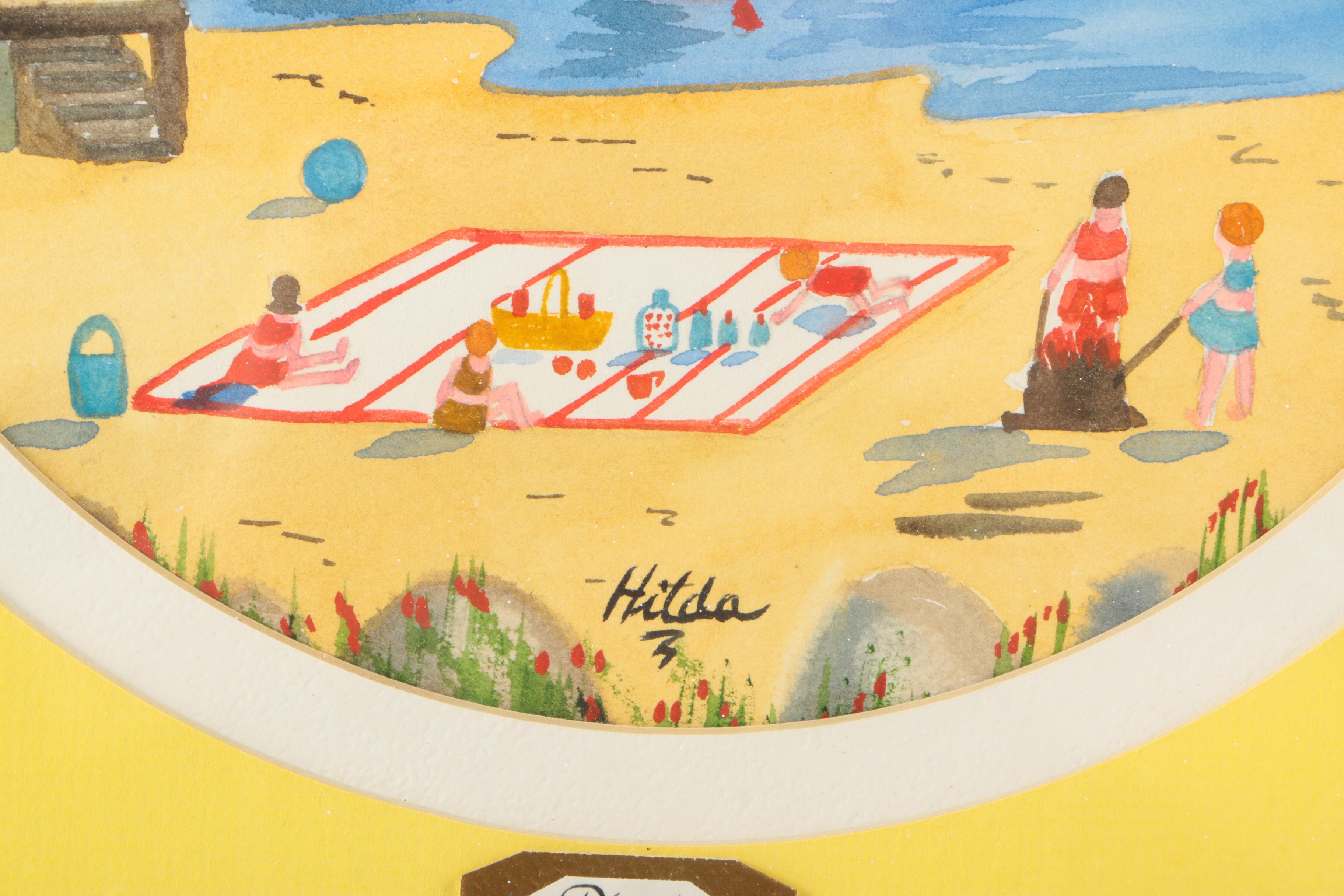 Two Hilda Kaihlanen Watercolors "Picnc" and "Summer Play"