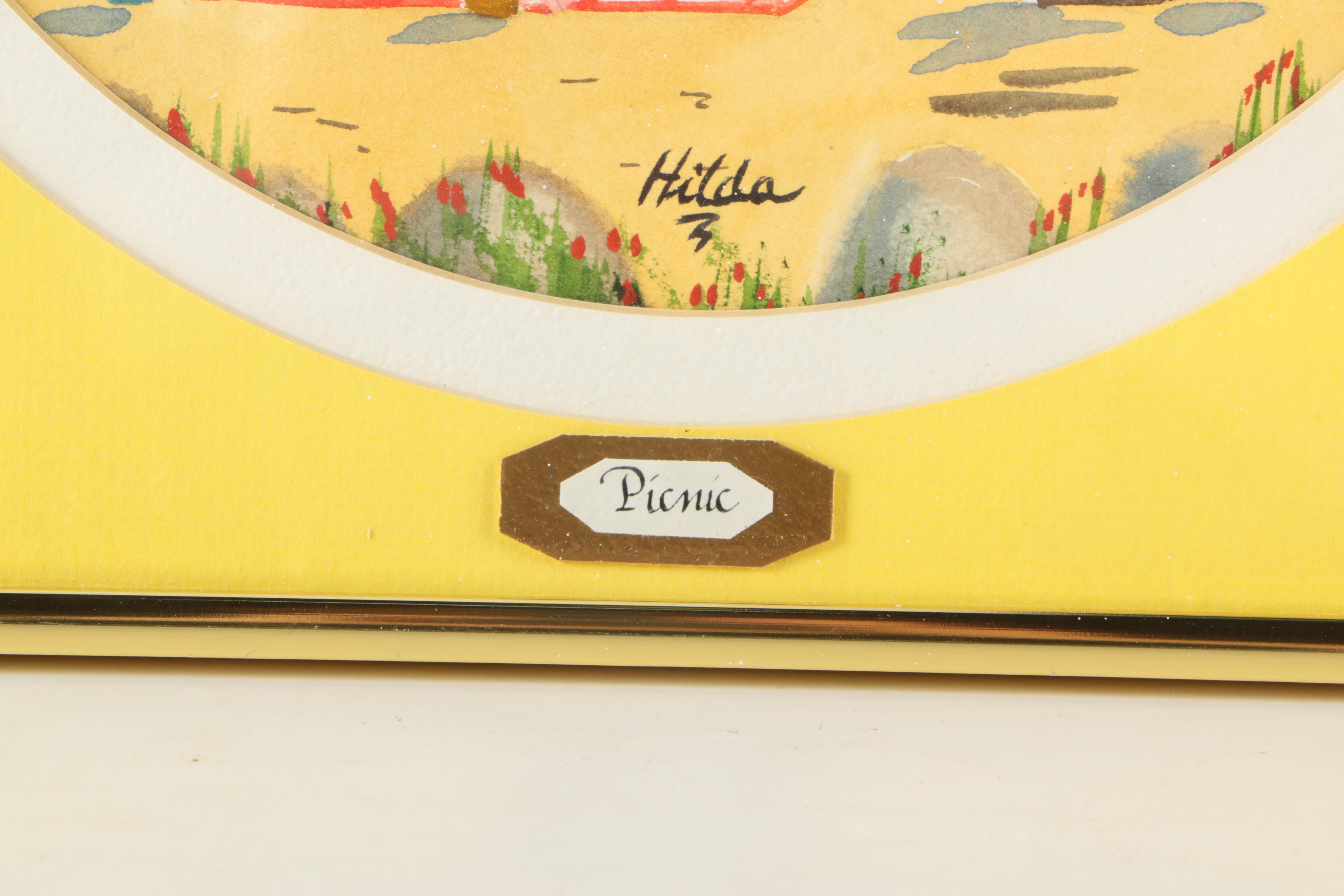 Two Hilda Kaihlanen Watercolors "Picnc" and "Summer Play"