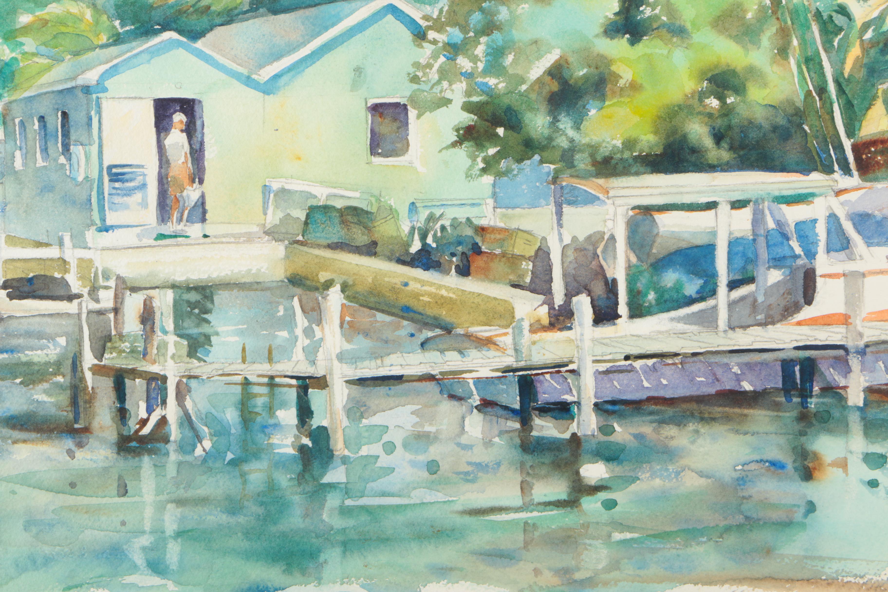 Neva Curry Watercolor Painting of Boats at Dock