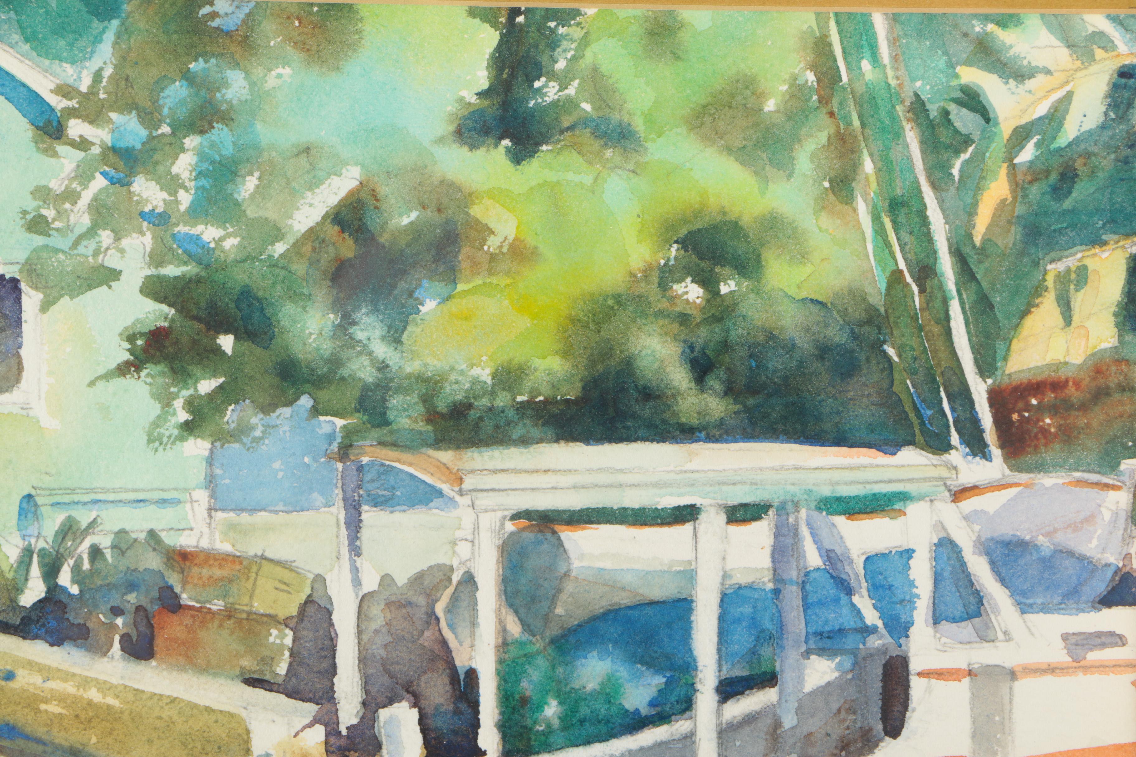 Neva Curry Watercolor Painting of Boats at Dock