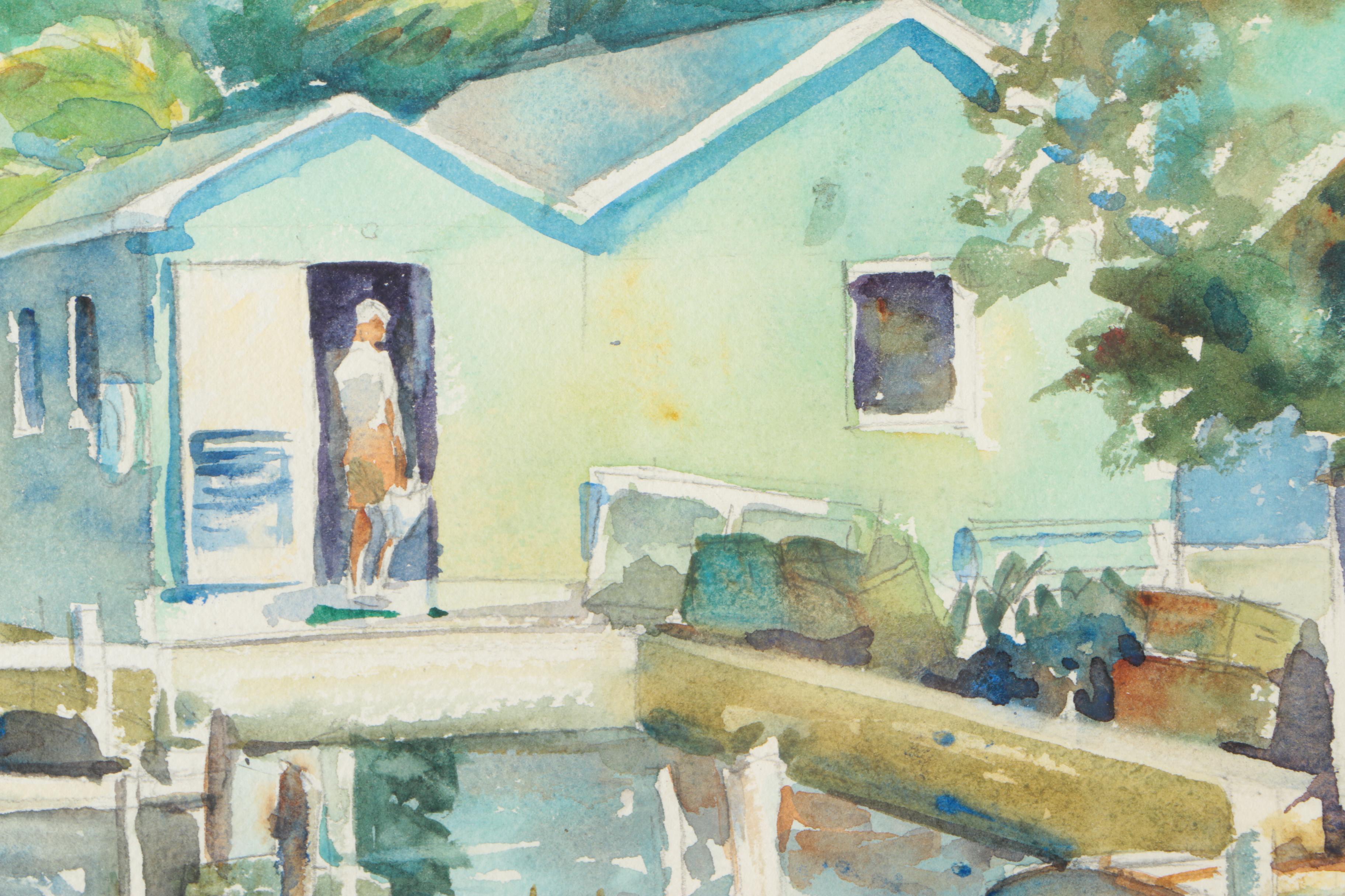 Neva Curry Watercolor Painting of Boats at Dock