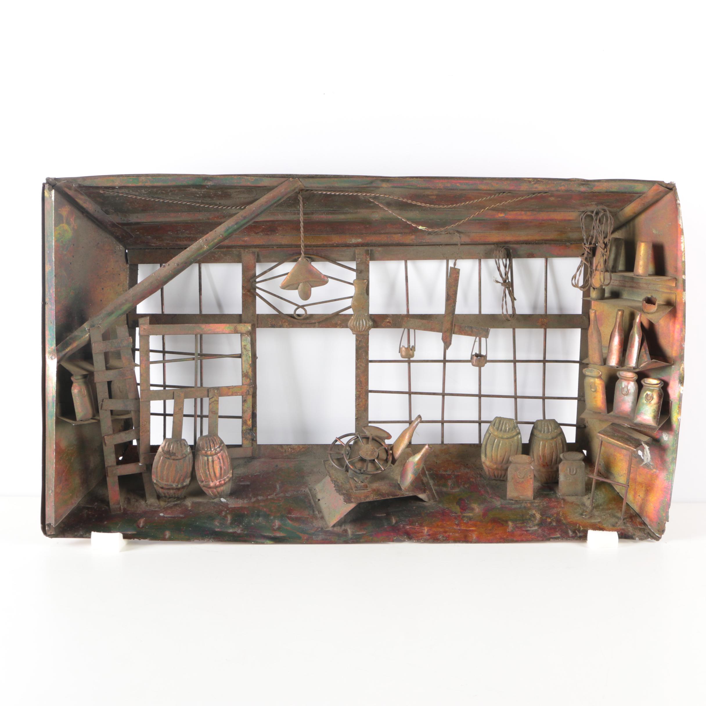 Copper Relief Wall Hanging of Interior Scene