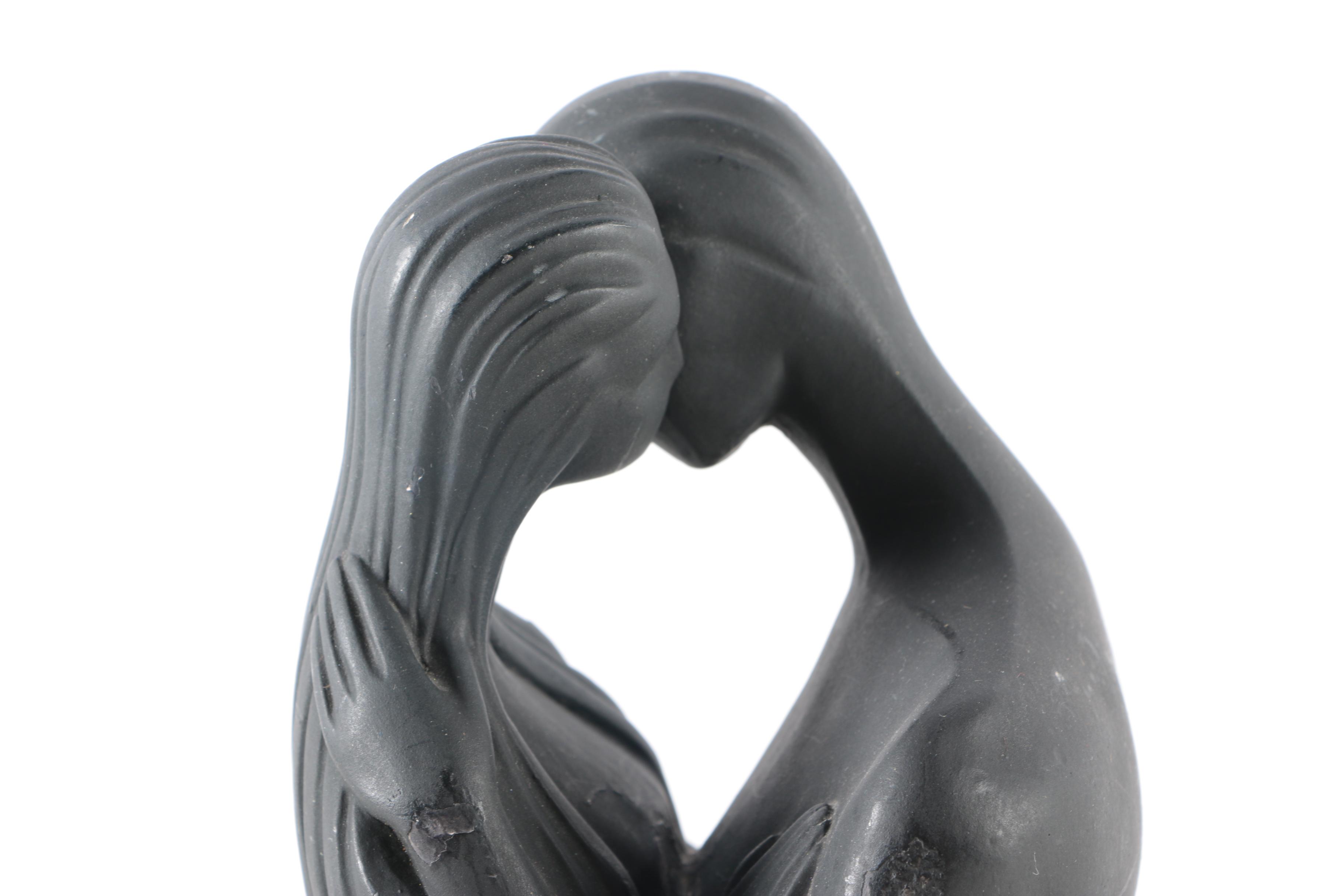 Black Painted Plaster Sculpture of Embracing Couple