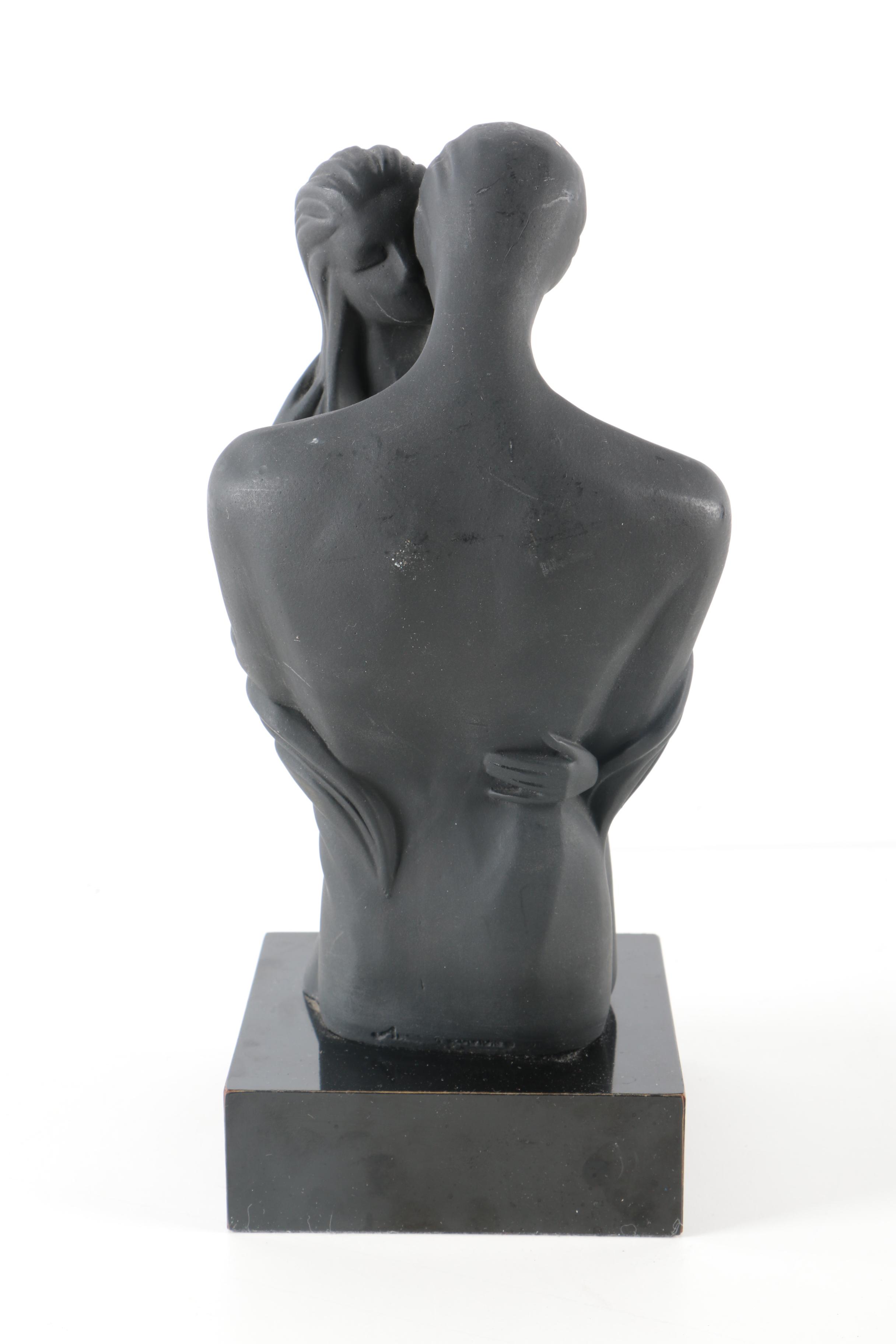 Black Painted Plaster Sculpture of Embracing Couple