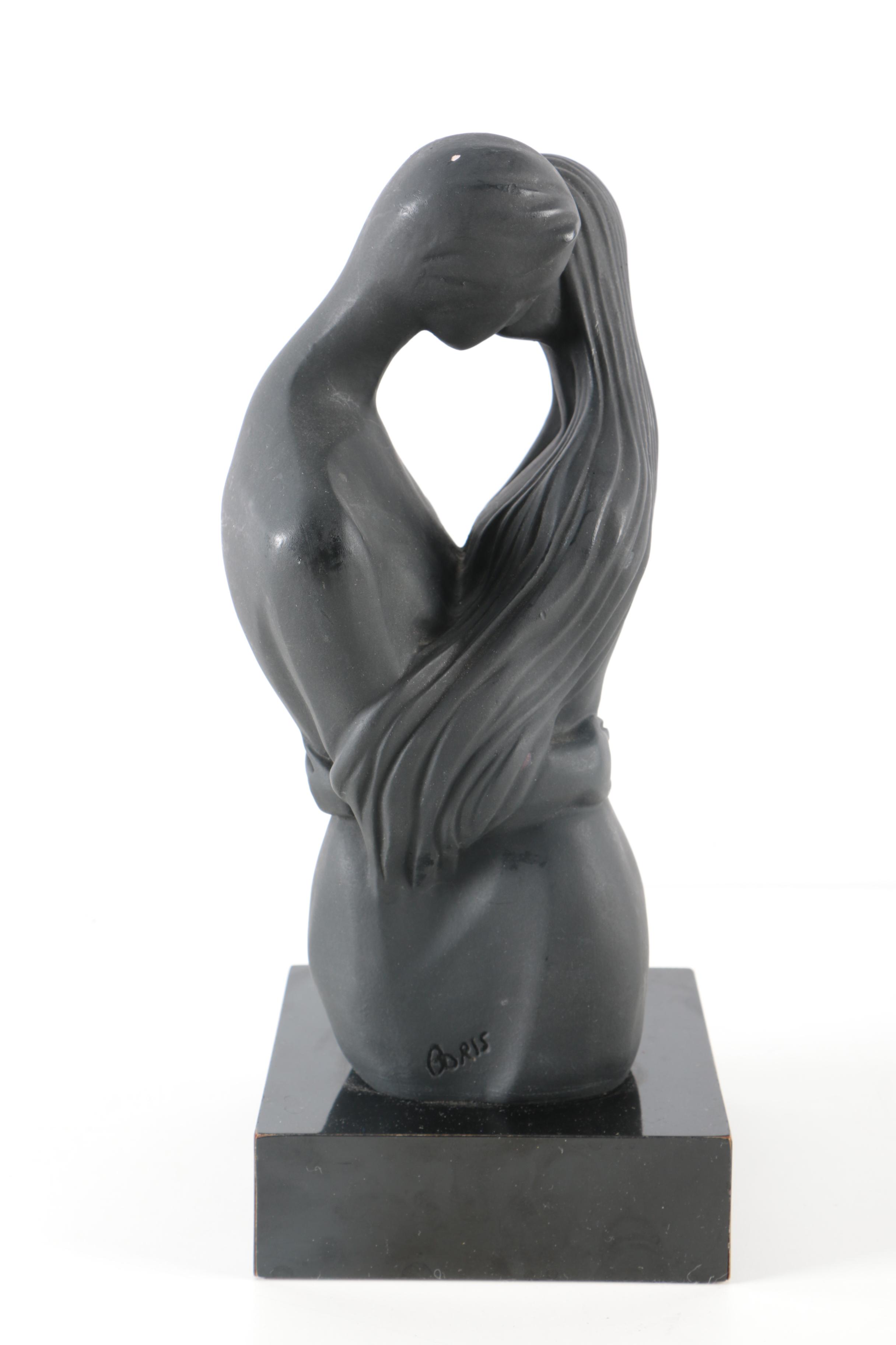 Black Painted Plaster Sculpture of Embracing Couple