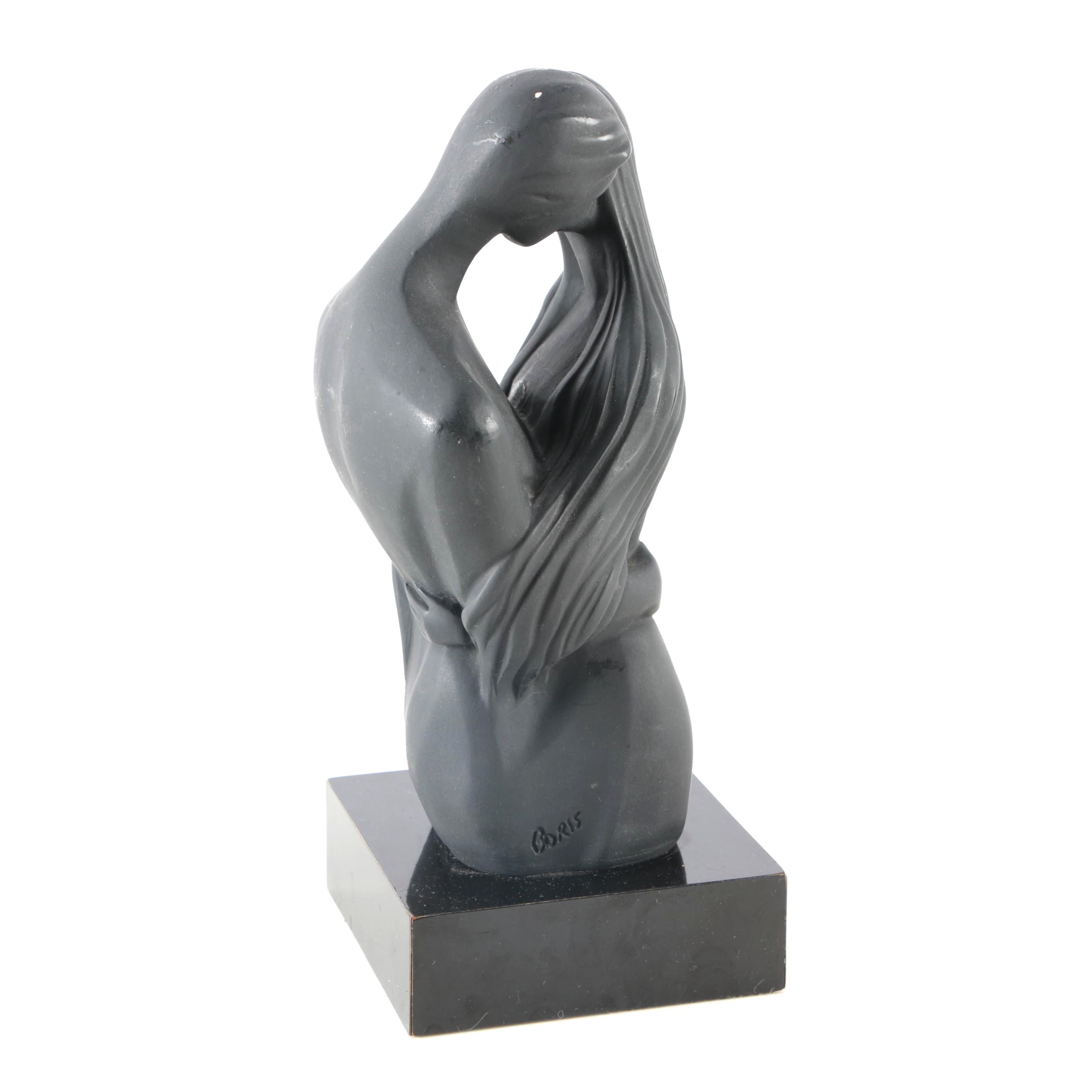 Black Painted Plaster Sculpture of Embracing Couple