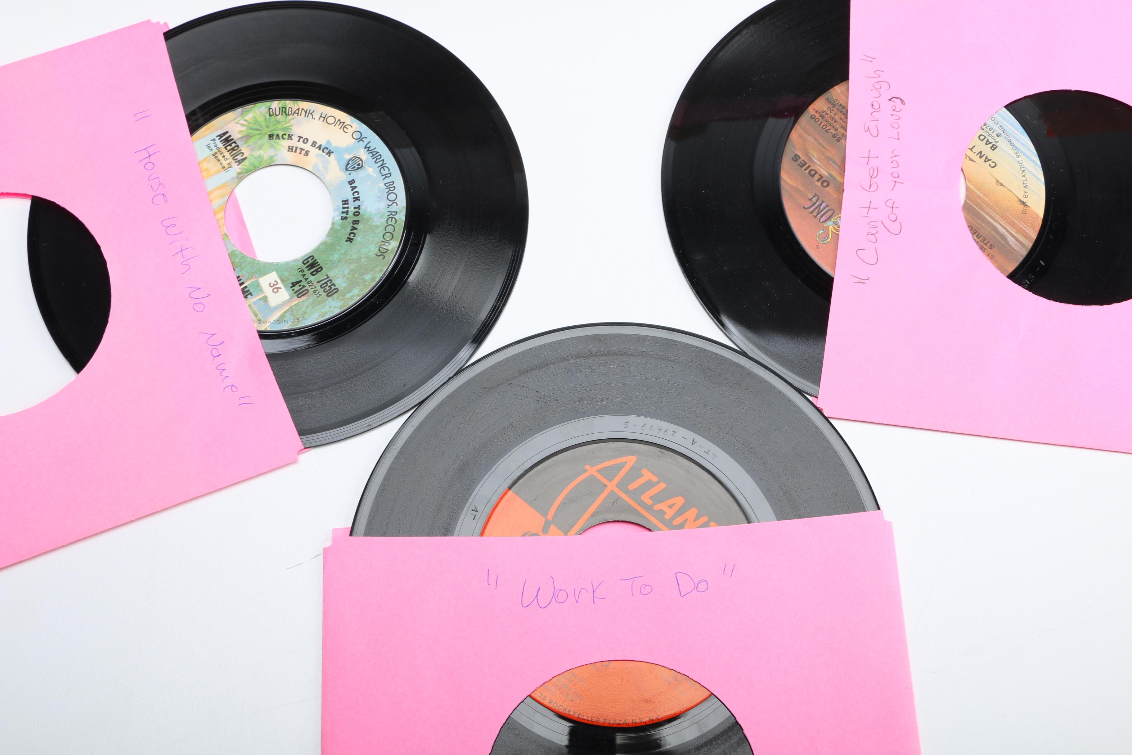 Vintage 45 RPM Cases With Records Including ELO and Fleetwood Mac