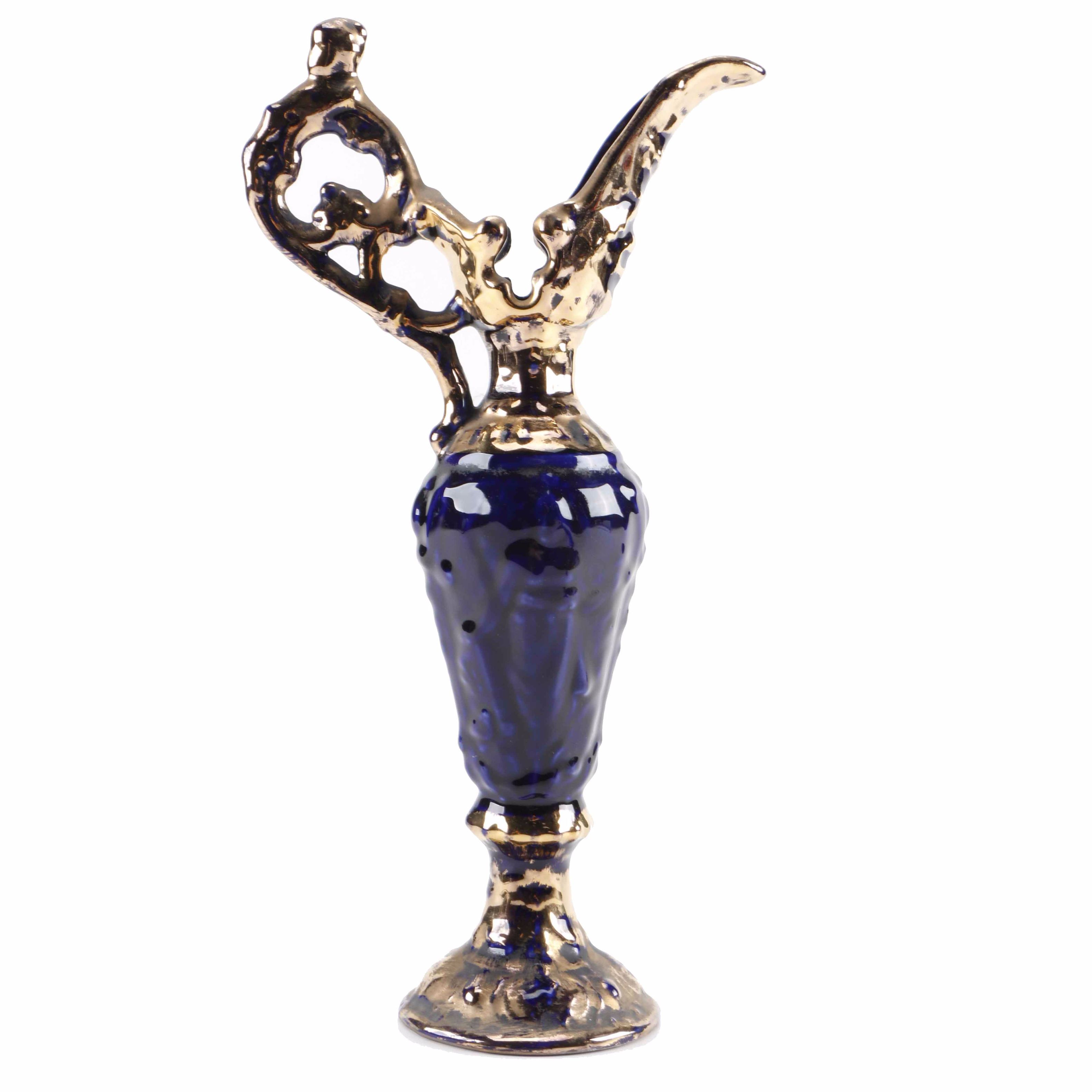 22kt Gold Finished Cobalt Blue Ceramic Pitcher