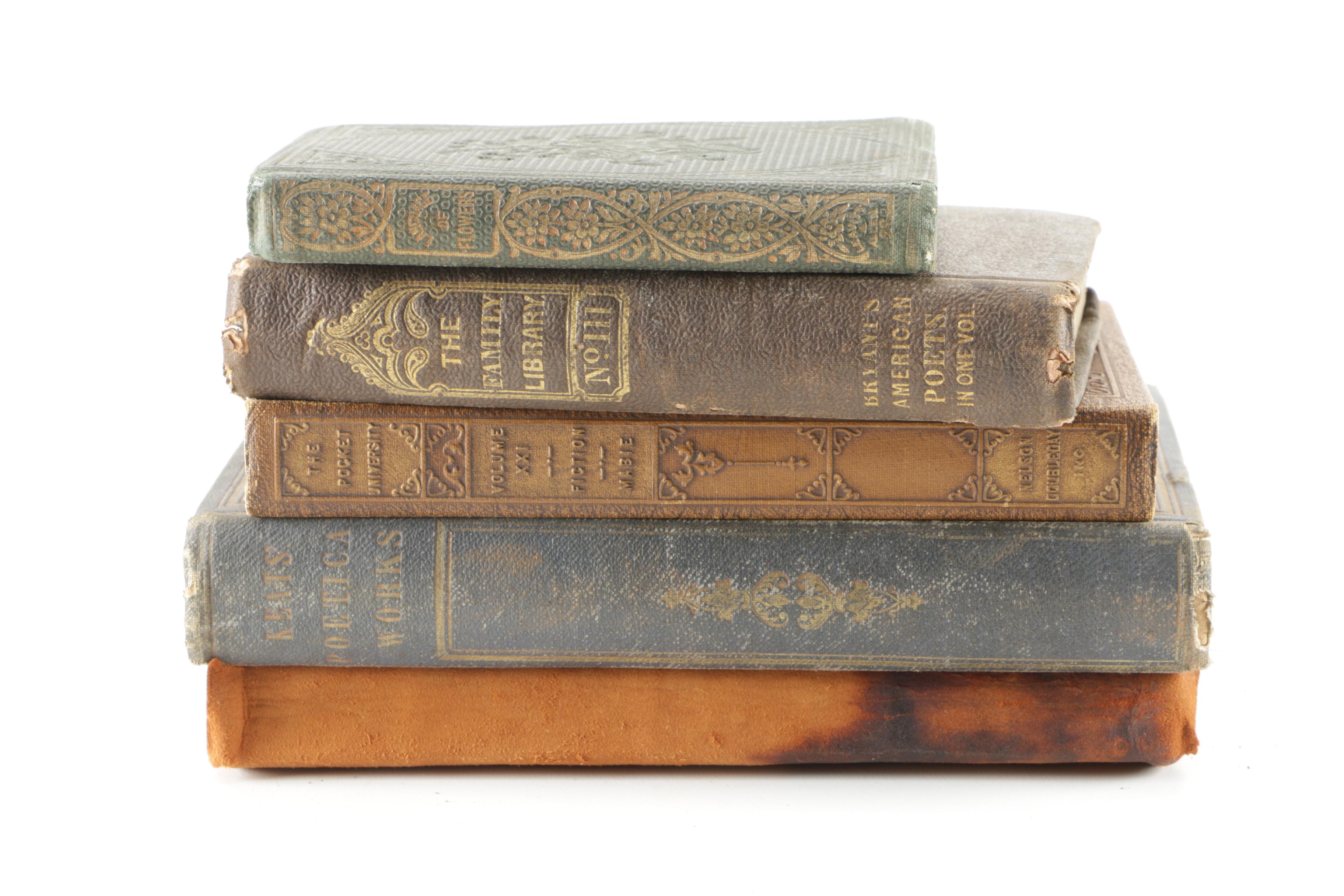 Assortment of Antique Books including New Edition "The Poetical Works" by John Keats