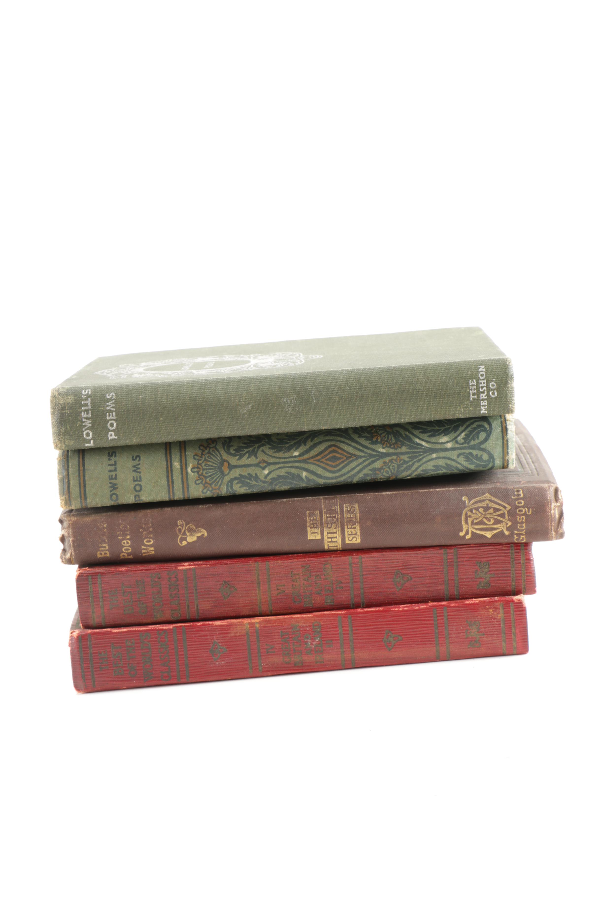 Assortment of Antique Books including New Edition "The Poetical Works" by John Keats