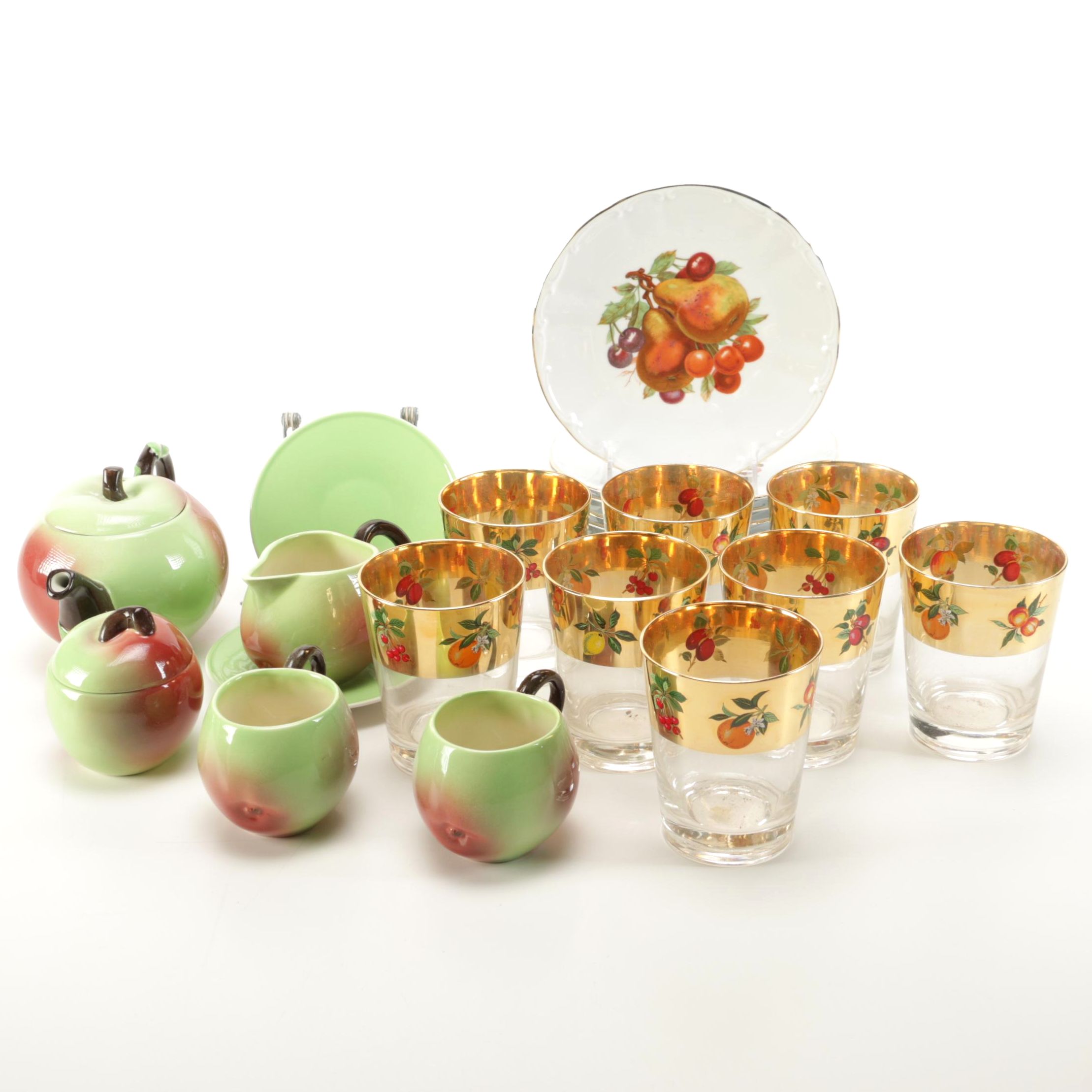 Fruit Motif Glasses and Plates Including Bareuther