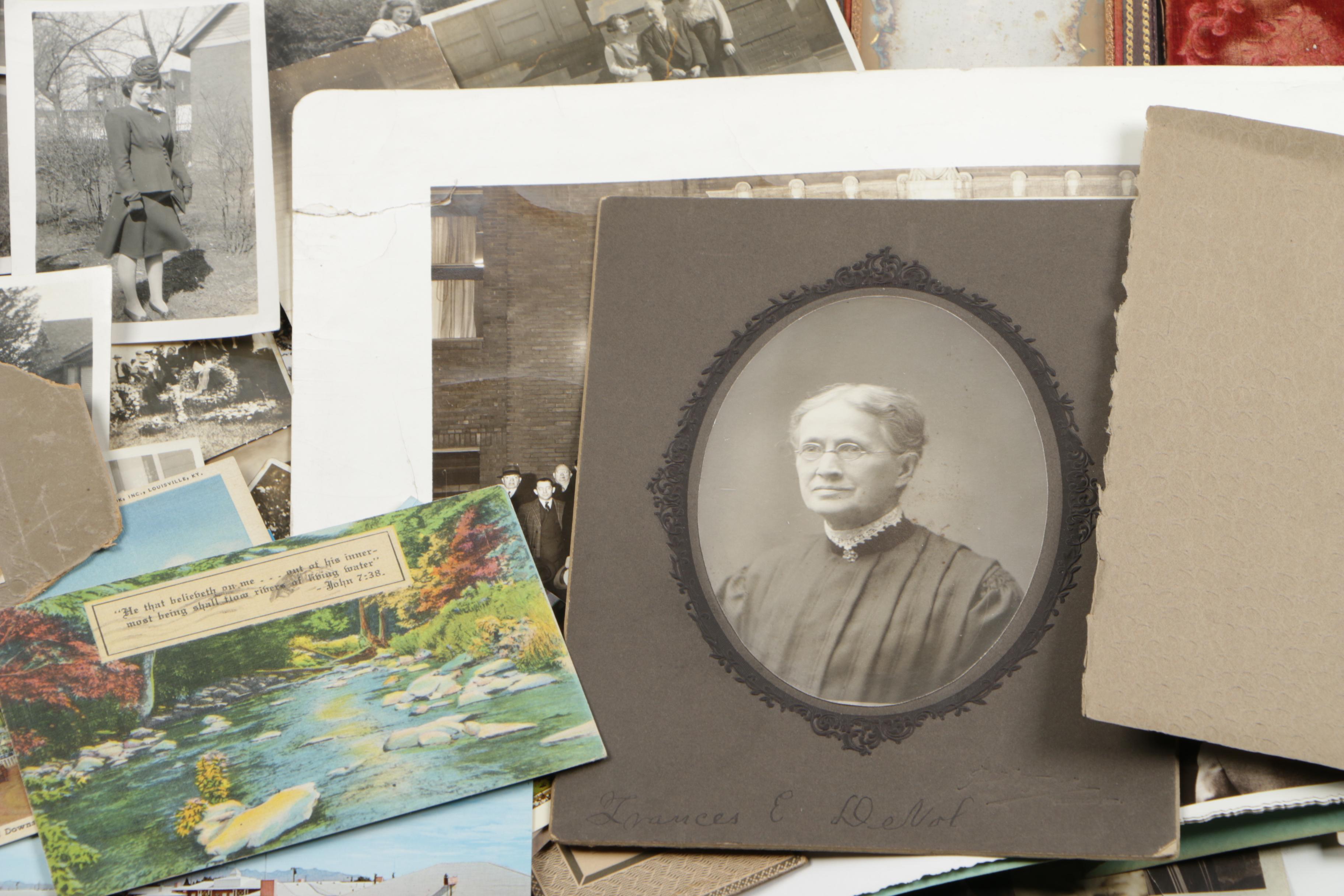 Assorted Antique and Vintage  Photos, Postcards, and Other Items