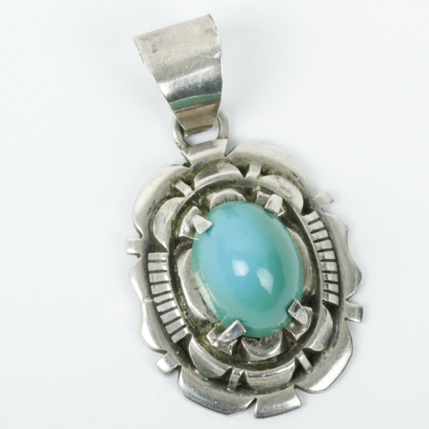 Robert Kelly Navajo Sterling Silver and Turquoise Pendant