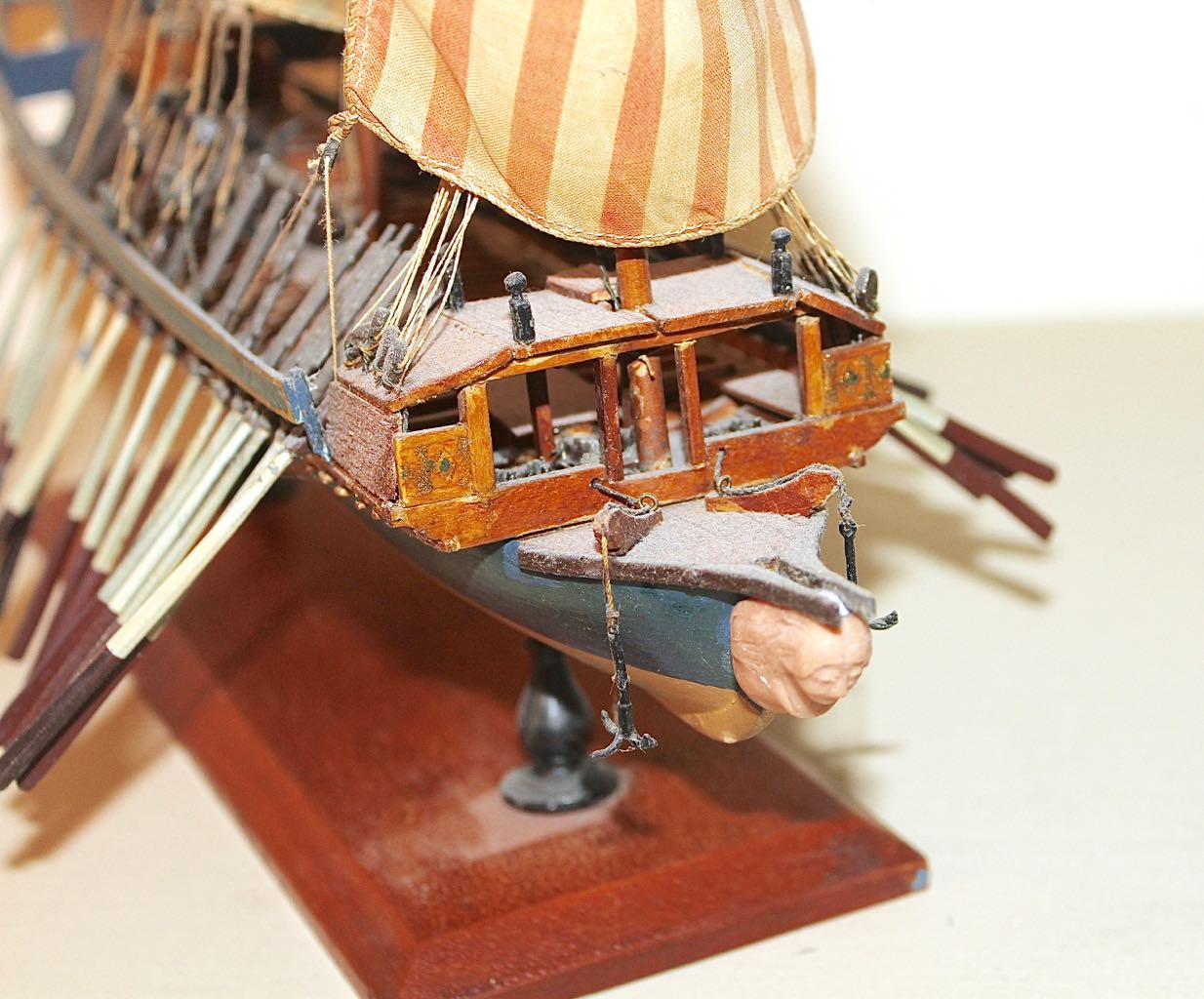 Vintage Model of 16th Century 30 Oar Mediterranean Sailing Galley