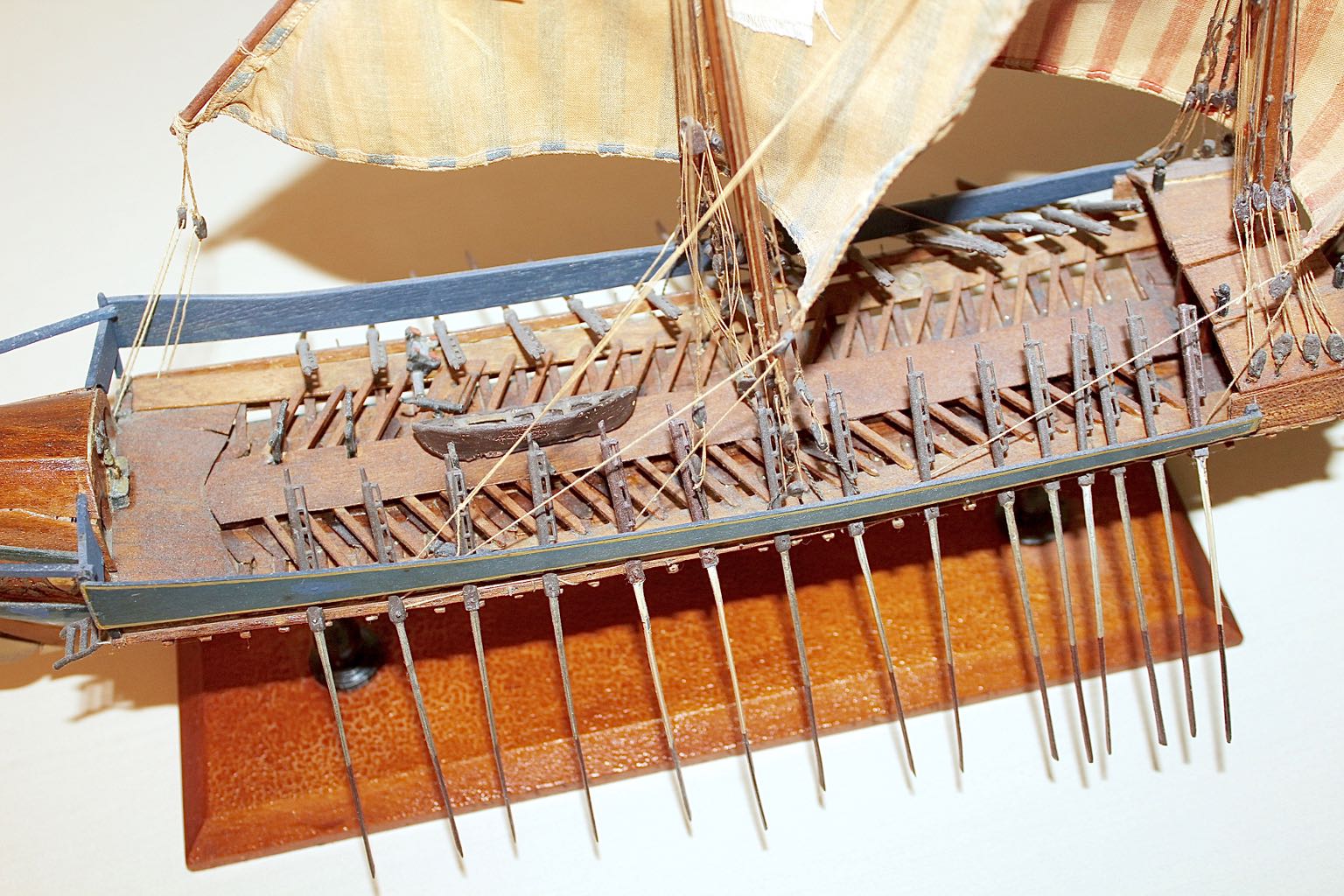 Vintage Model of 16th Century 30 Oar Mediterranean Sailing Galley