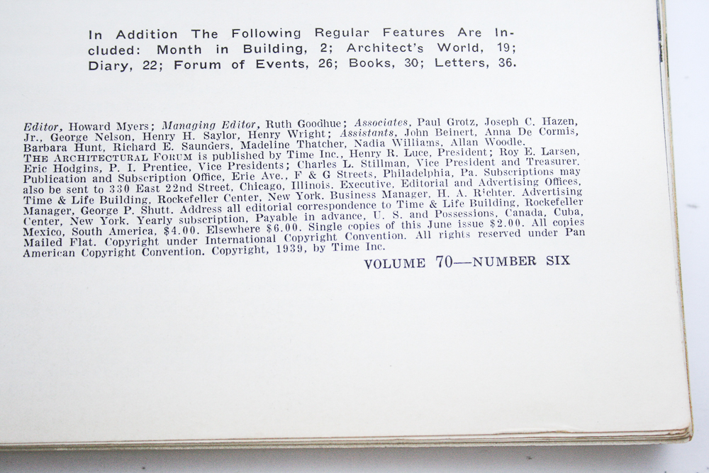 "The Architecture Forum" for 1938 and 1939