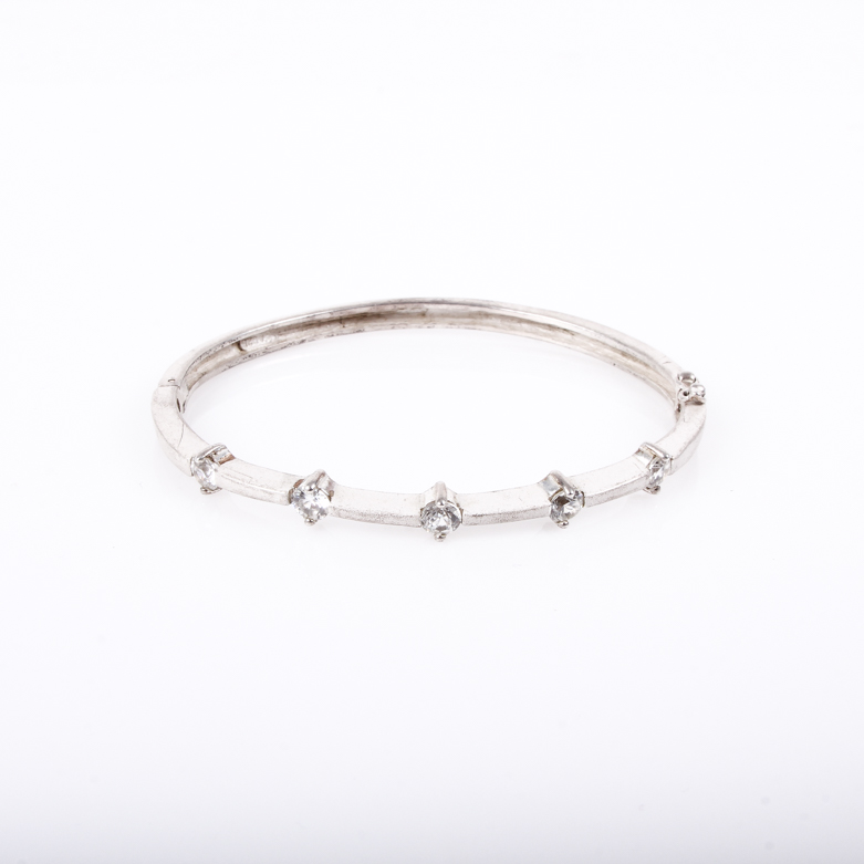 Sterling Silver and Cubic Zirconia Hinged Bangle Bracelet